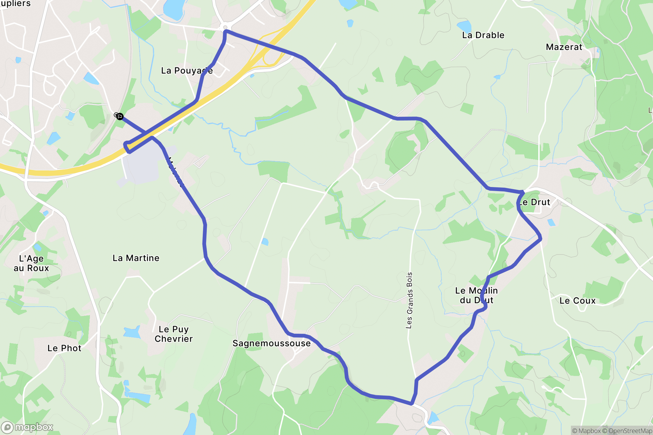 La Souterraine : carte du parcours de randonnée - France