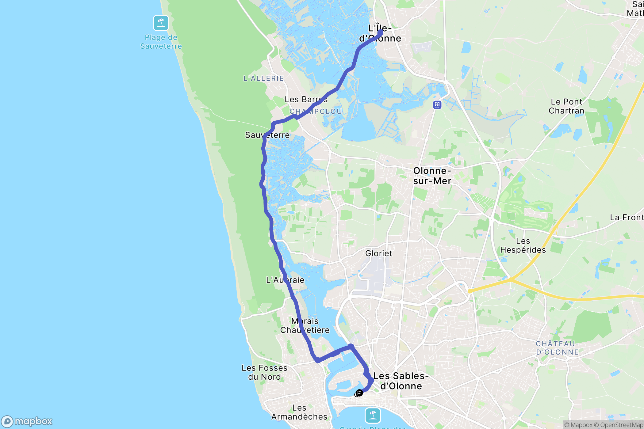 Les Sables-d'Olonne : carte du parcours de randonnée - France