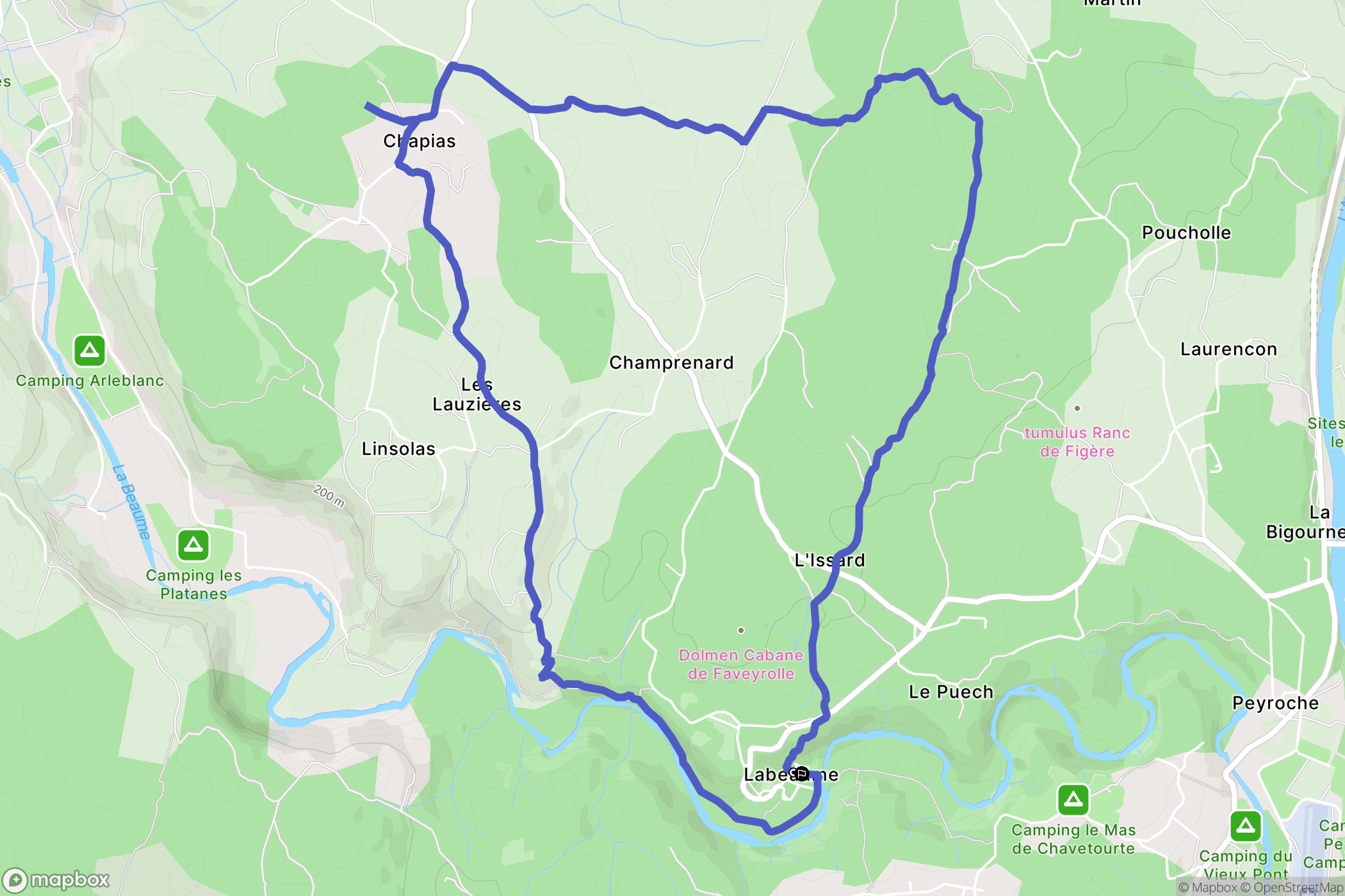 Labeaume : carte du parcours de randonnée - France