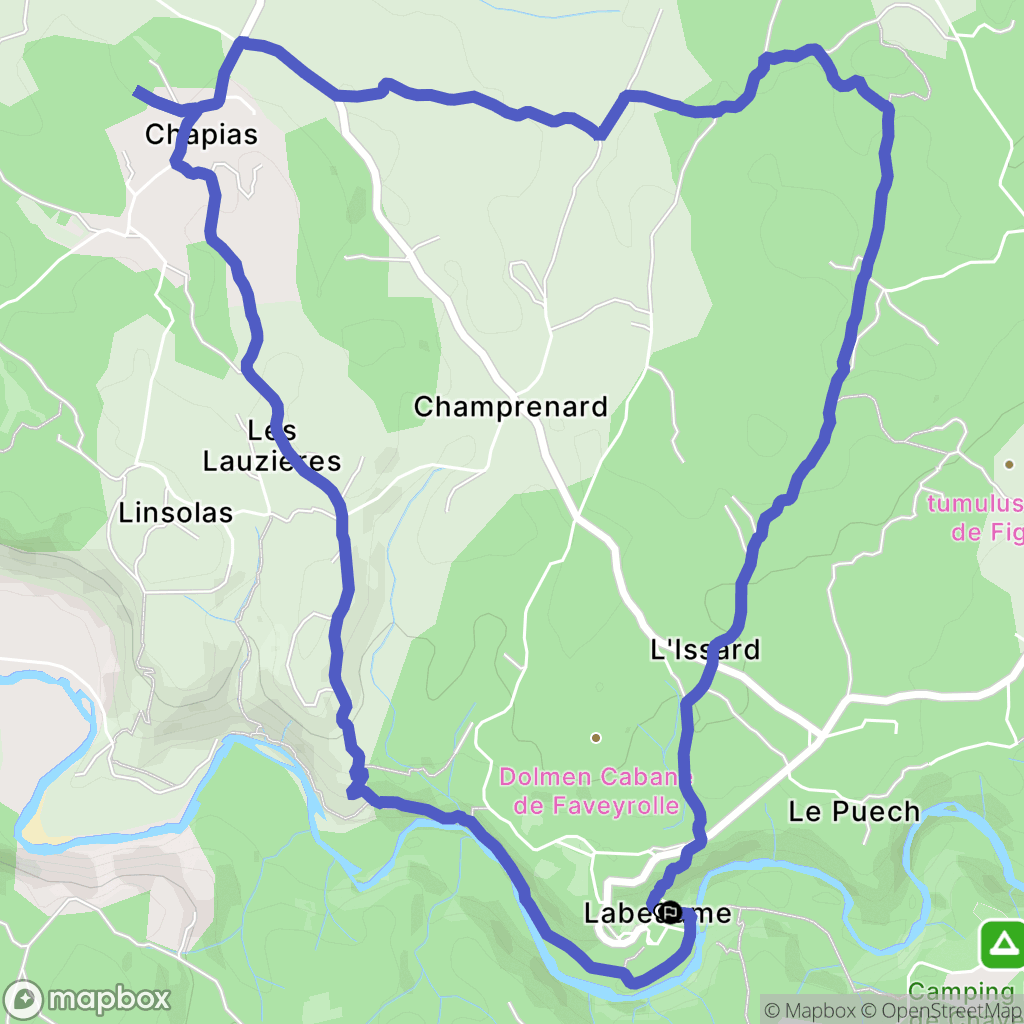 Labeaume : carte du parcours de randonnée - France