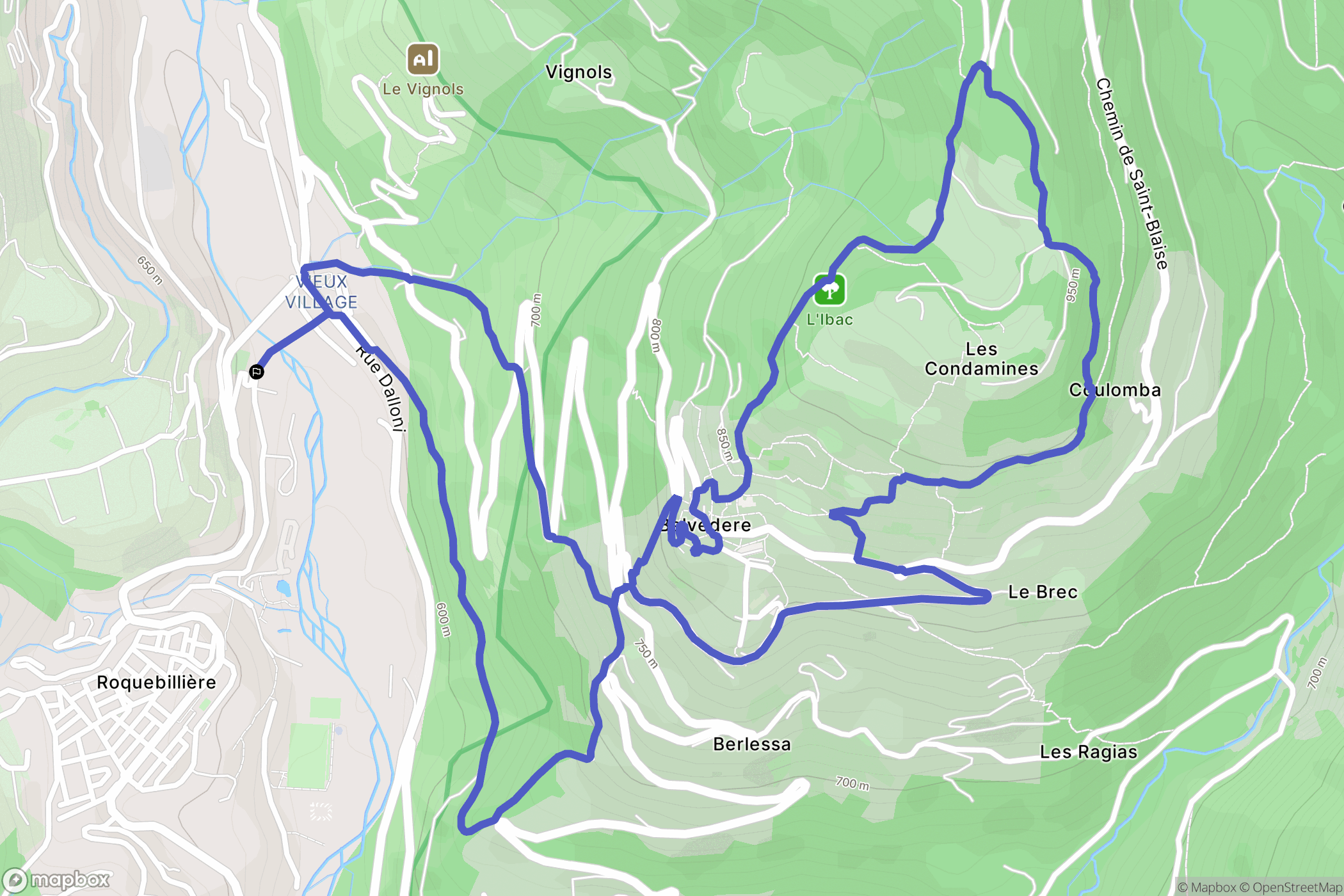 Roquebillière : carte du parcours de randonnée - France