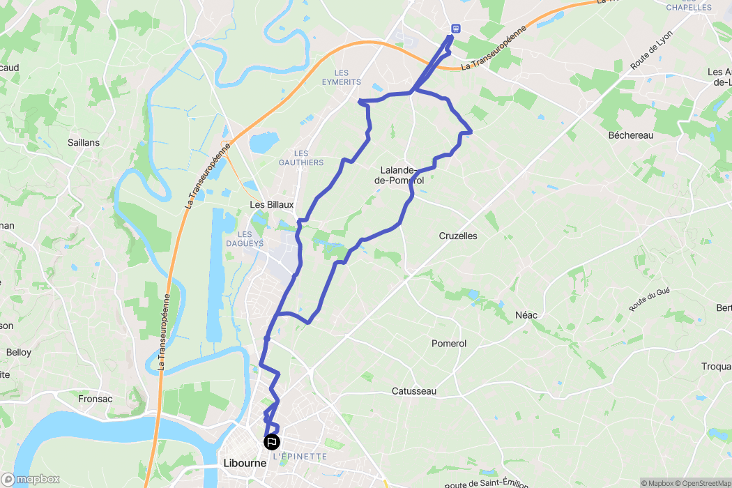 Libourne : carte du parcours de randonnée - France