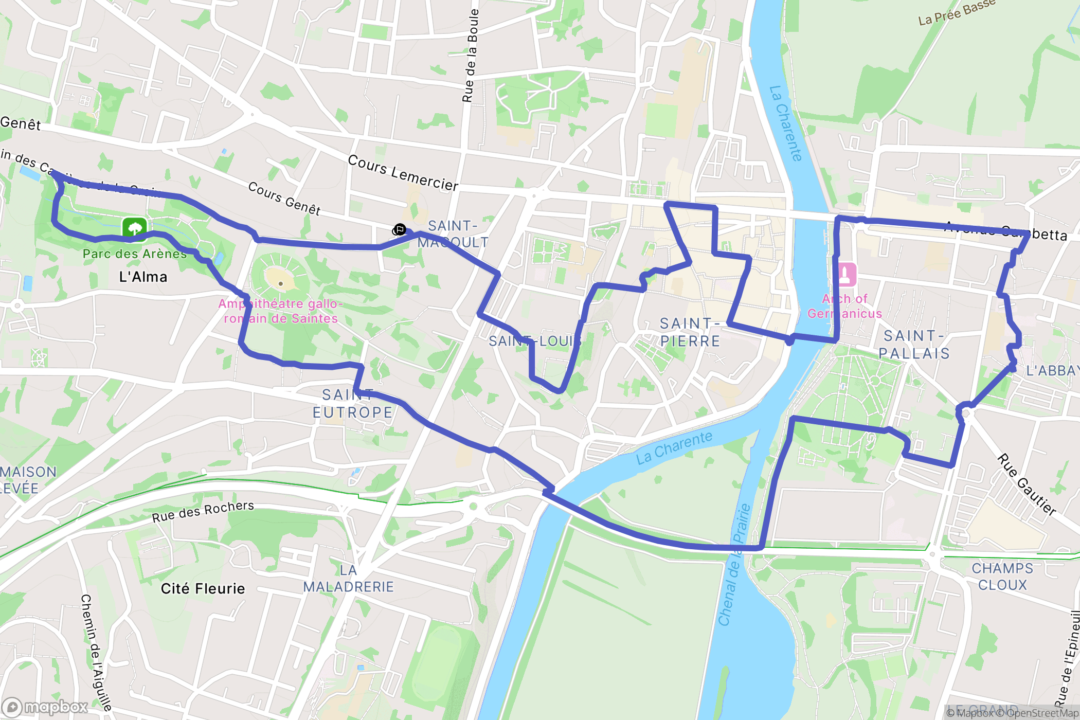Saintes : carte du parcours de randonnée - France