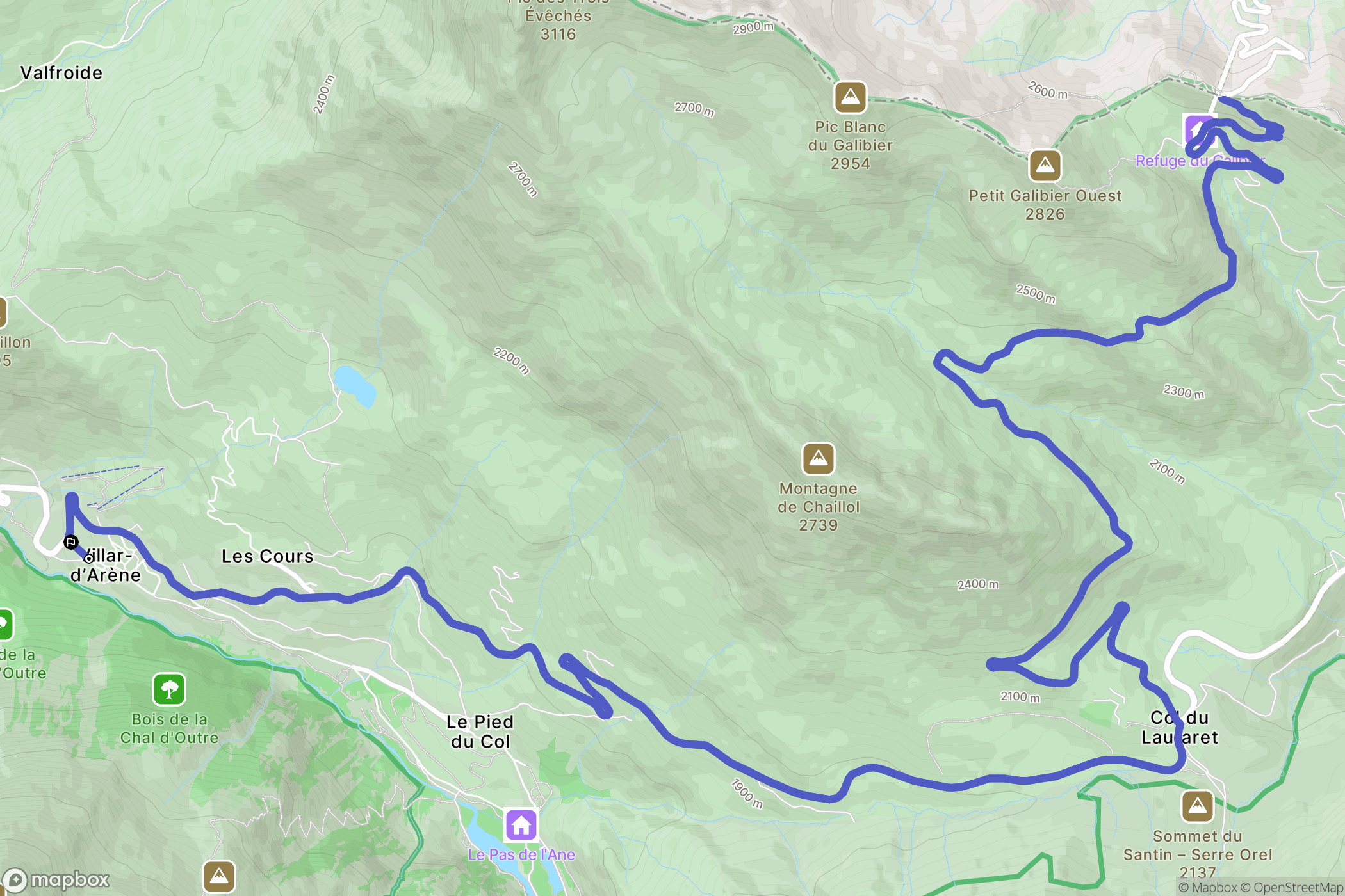 Villar-d'Arène : carte du parcours de randonnée - France