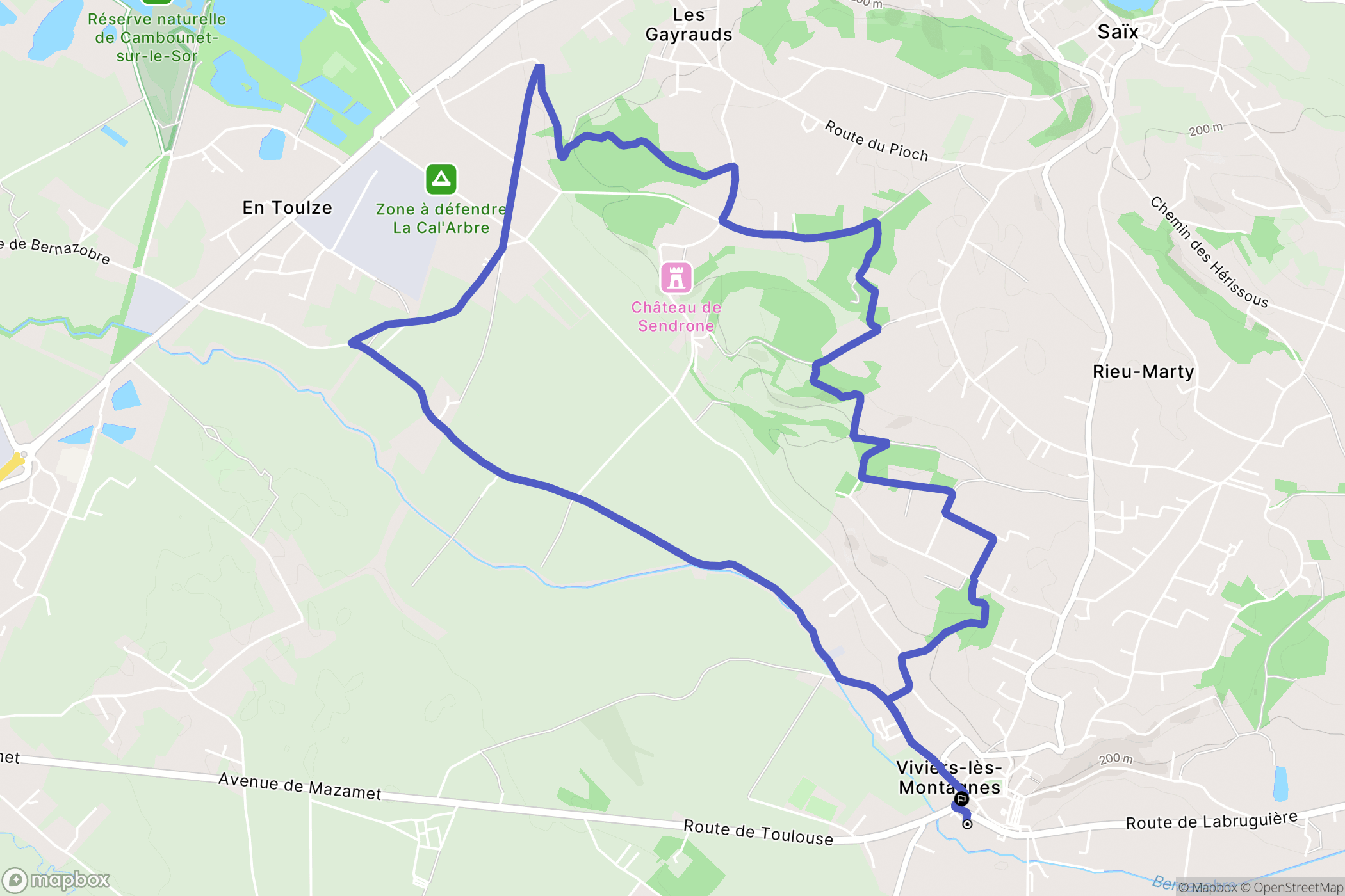 Viviers-lès-Montagnes : carte du parcours de randonnée - France