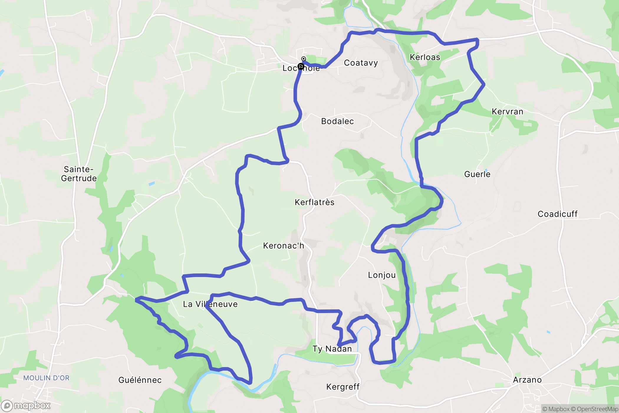 Locunolé : carte du parcours de randonnée - France