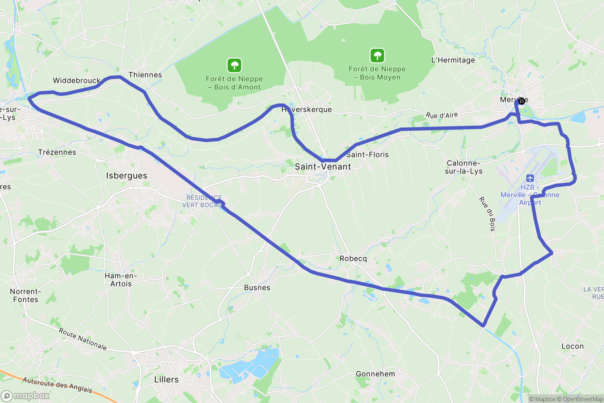 Merville : carte du parcours de randonnée - France