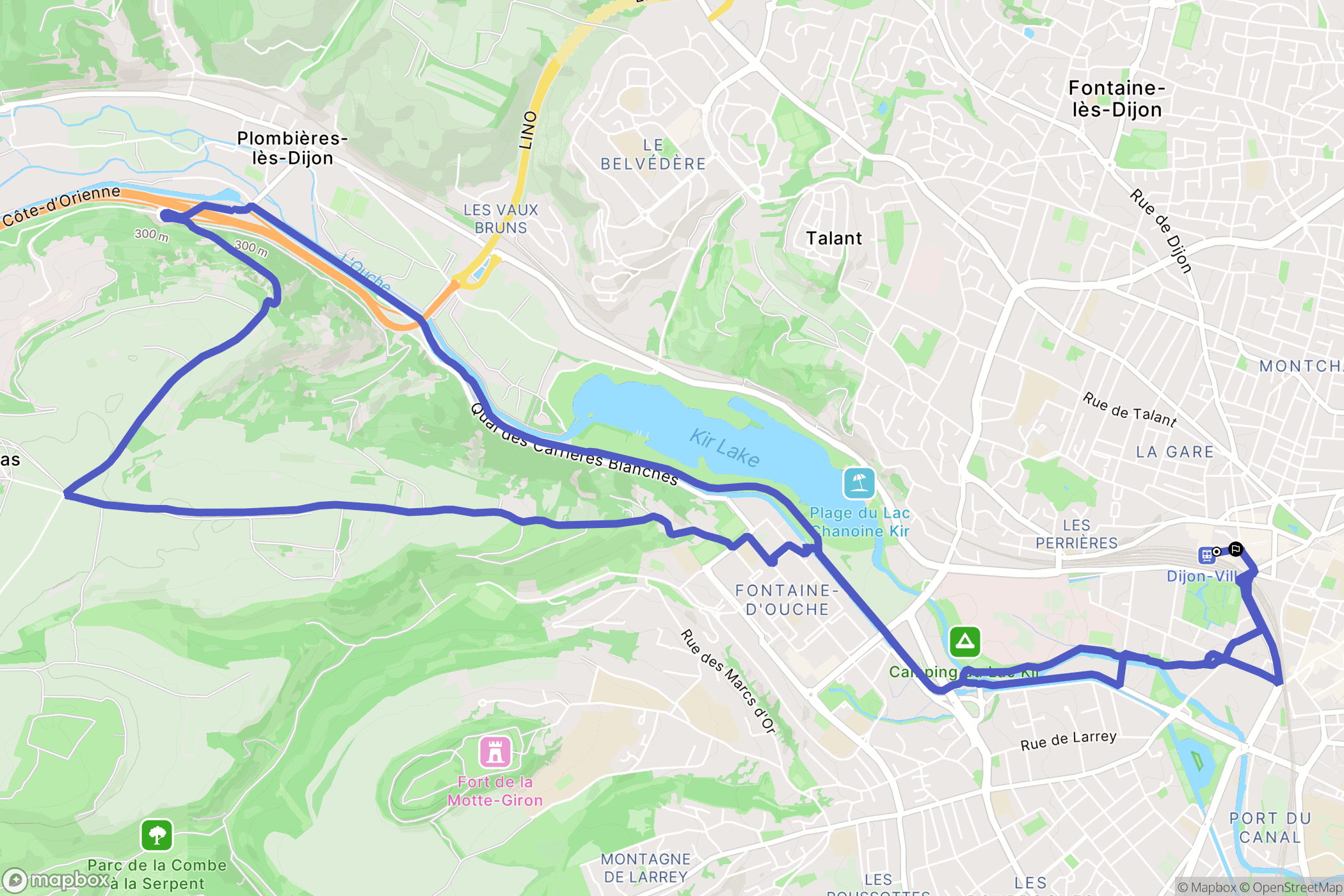 Dijon : carte du parcours de randonnée - France