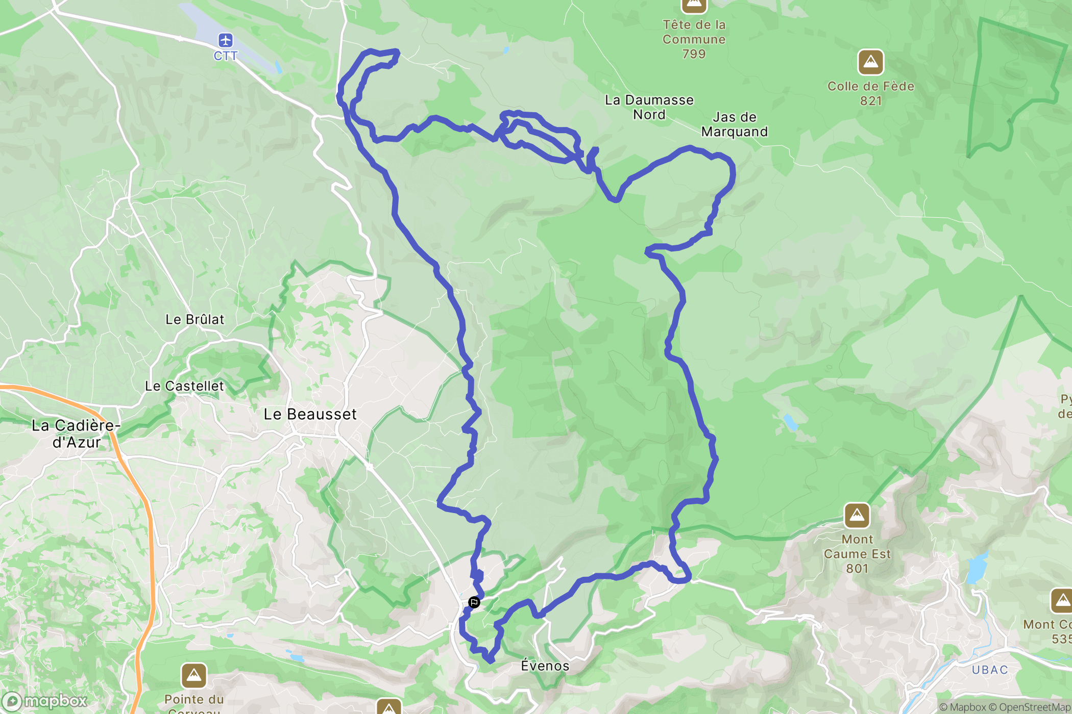 Évenos : carte du parcours de randonnée - France