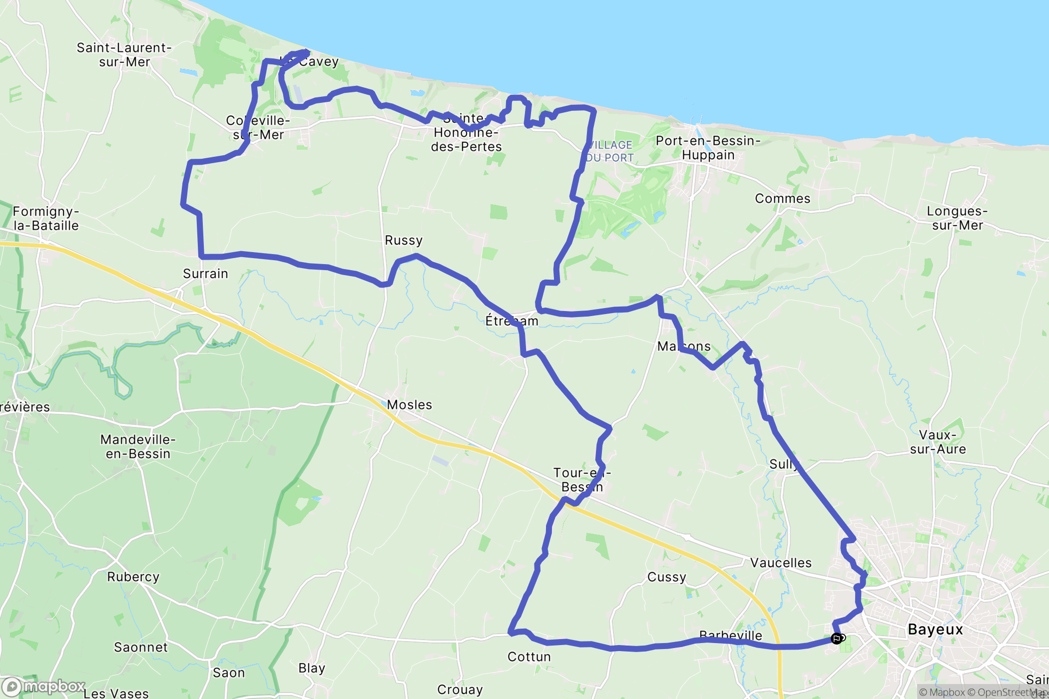 Bayeux : carte du parcours de randonnée - France