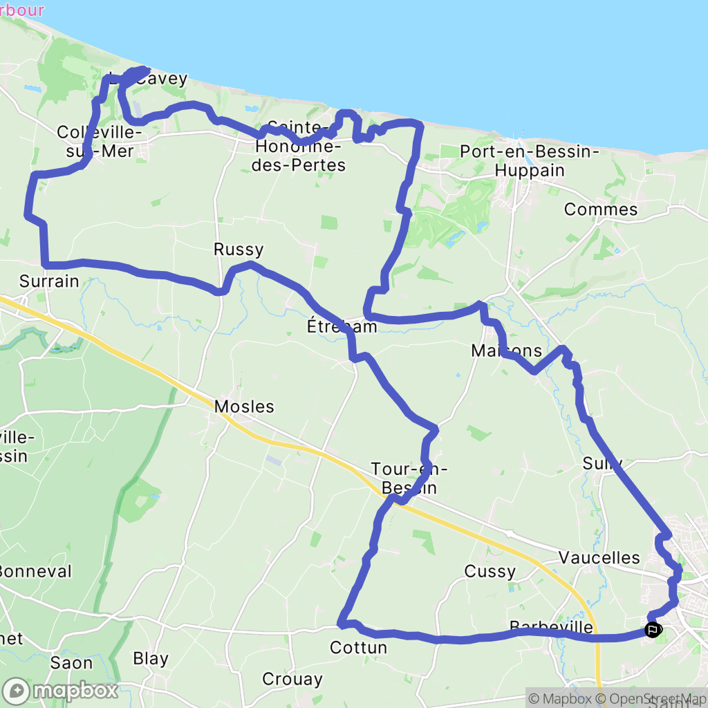 Bayeux : carte du parcours de randonnée - France