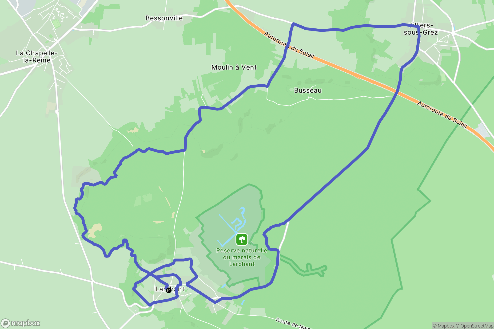 Larchant : carte du parcours de randonnée - France