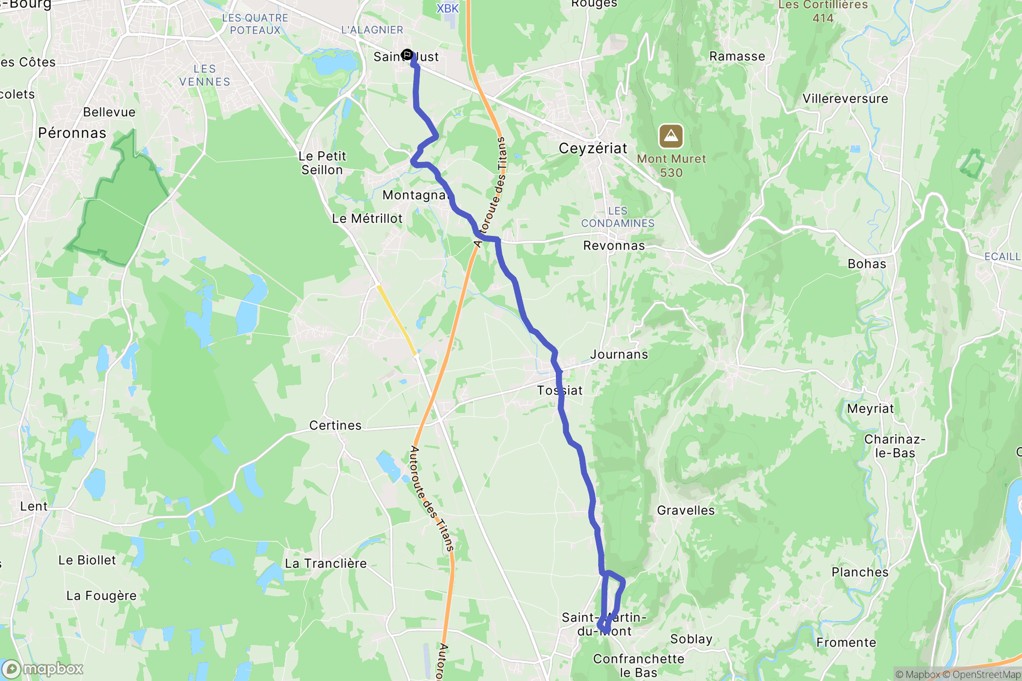 Saint-Just : carte du parcours de randonnée - France