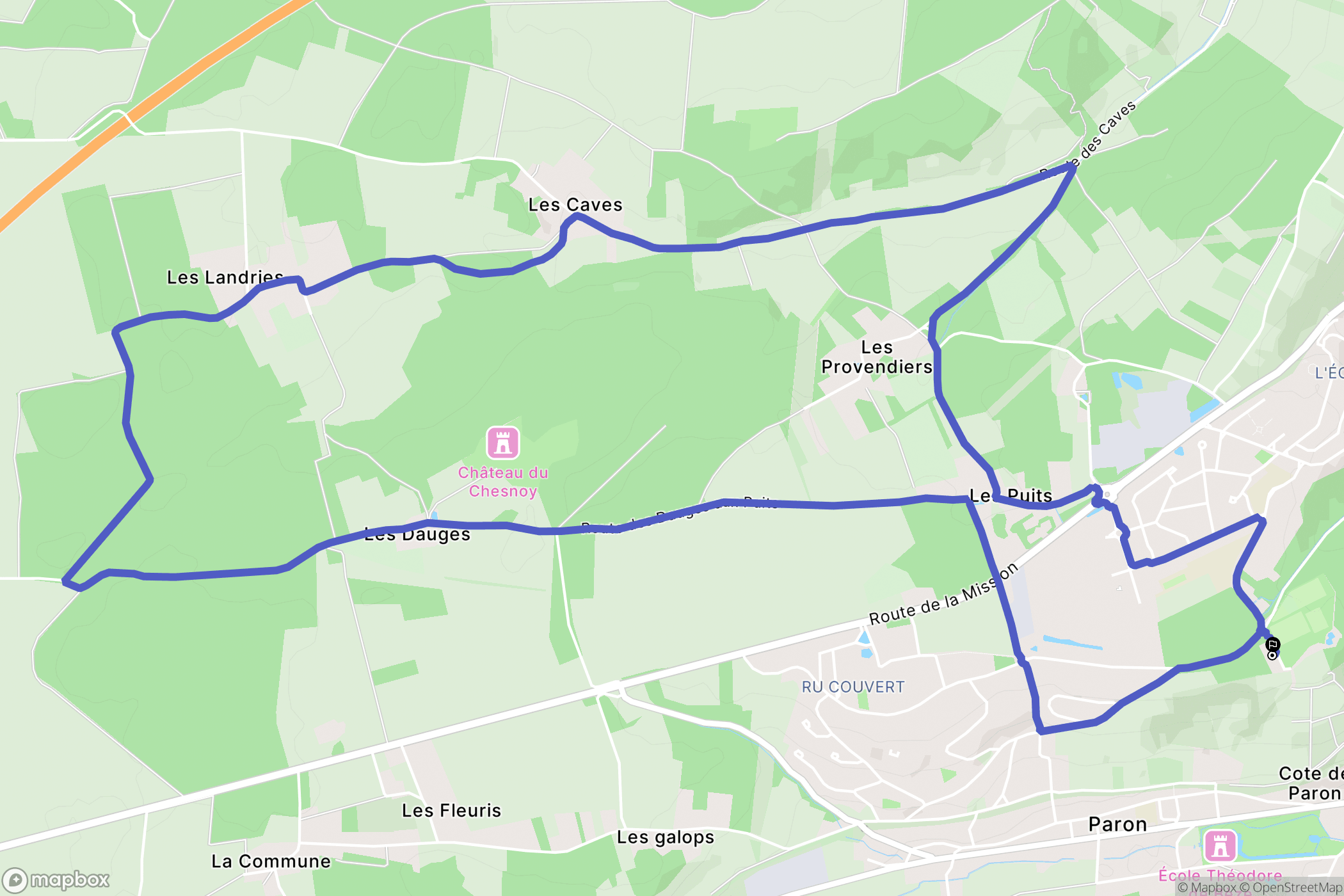 Paron : carte du parcours de randonnée - France