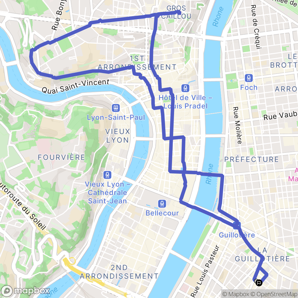 Lyon : carte du parcours de randonnée - France