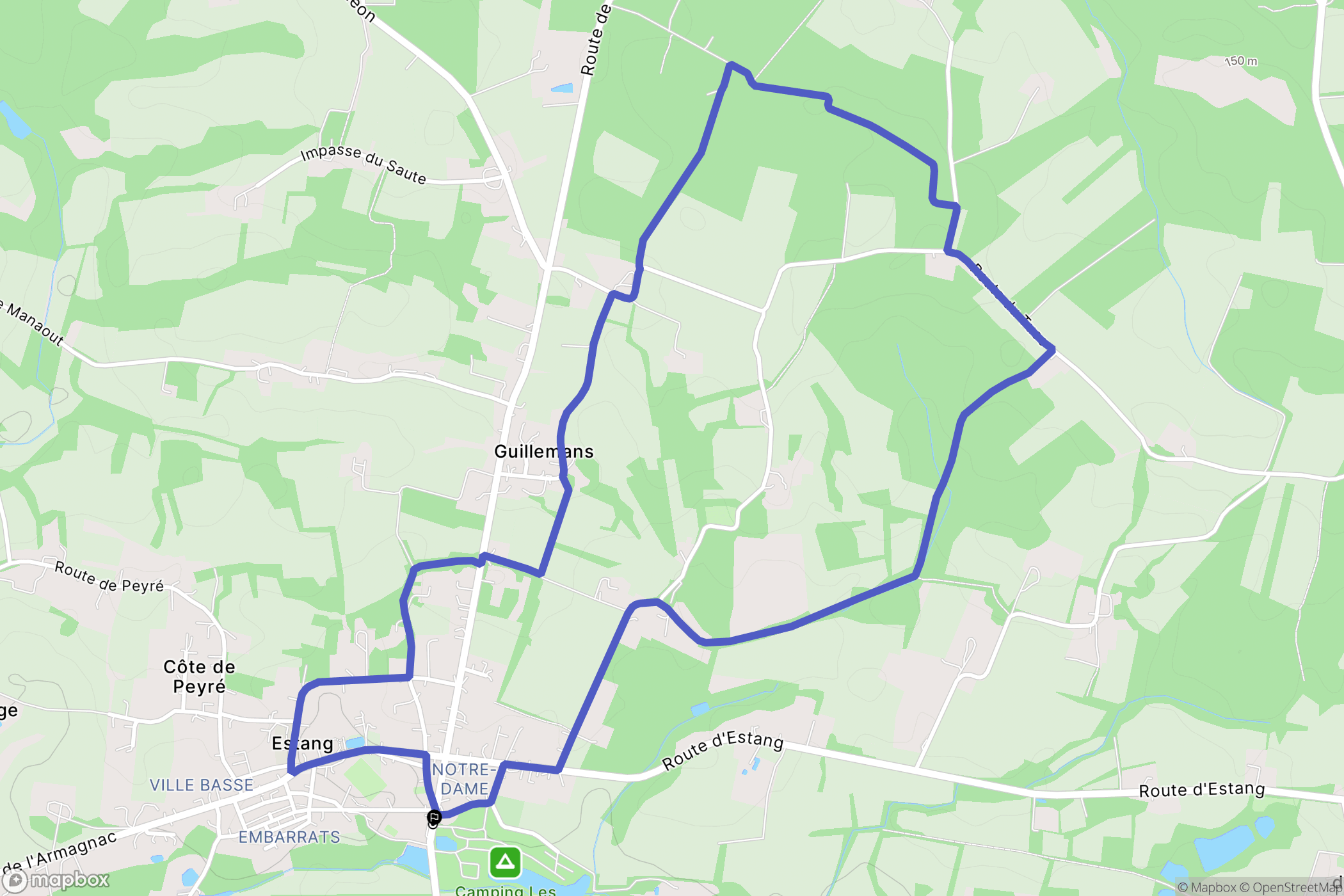 Estang : carte du parcours de randonnée - France