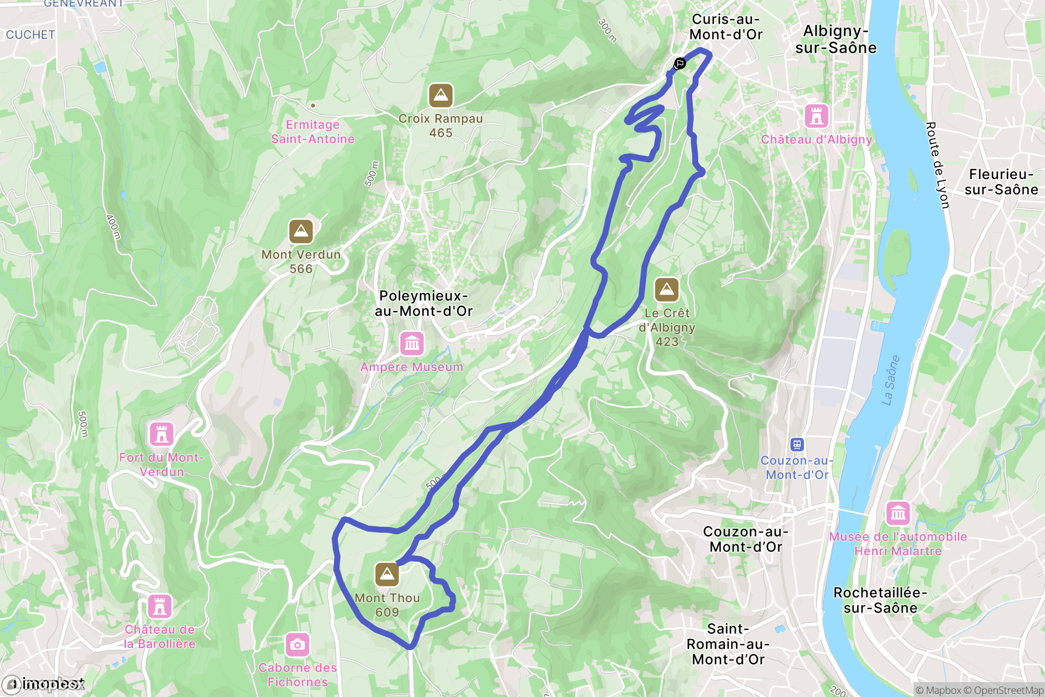 Curis-au-Mont-d'Or : carte du parcours de randonnée - France