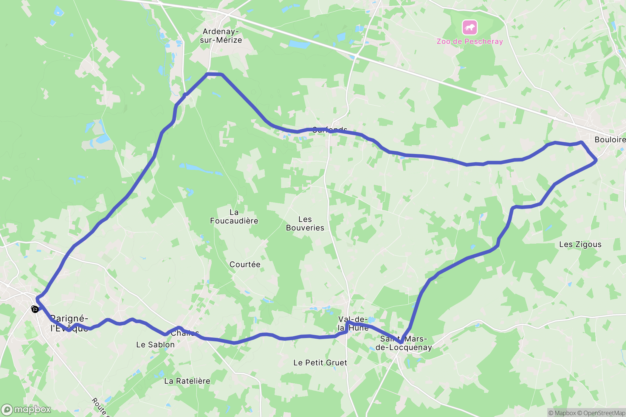 Parigné-l'Évêque : carte du parcours de randonnée - France