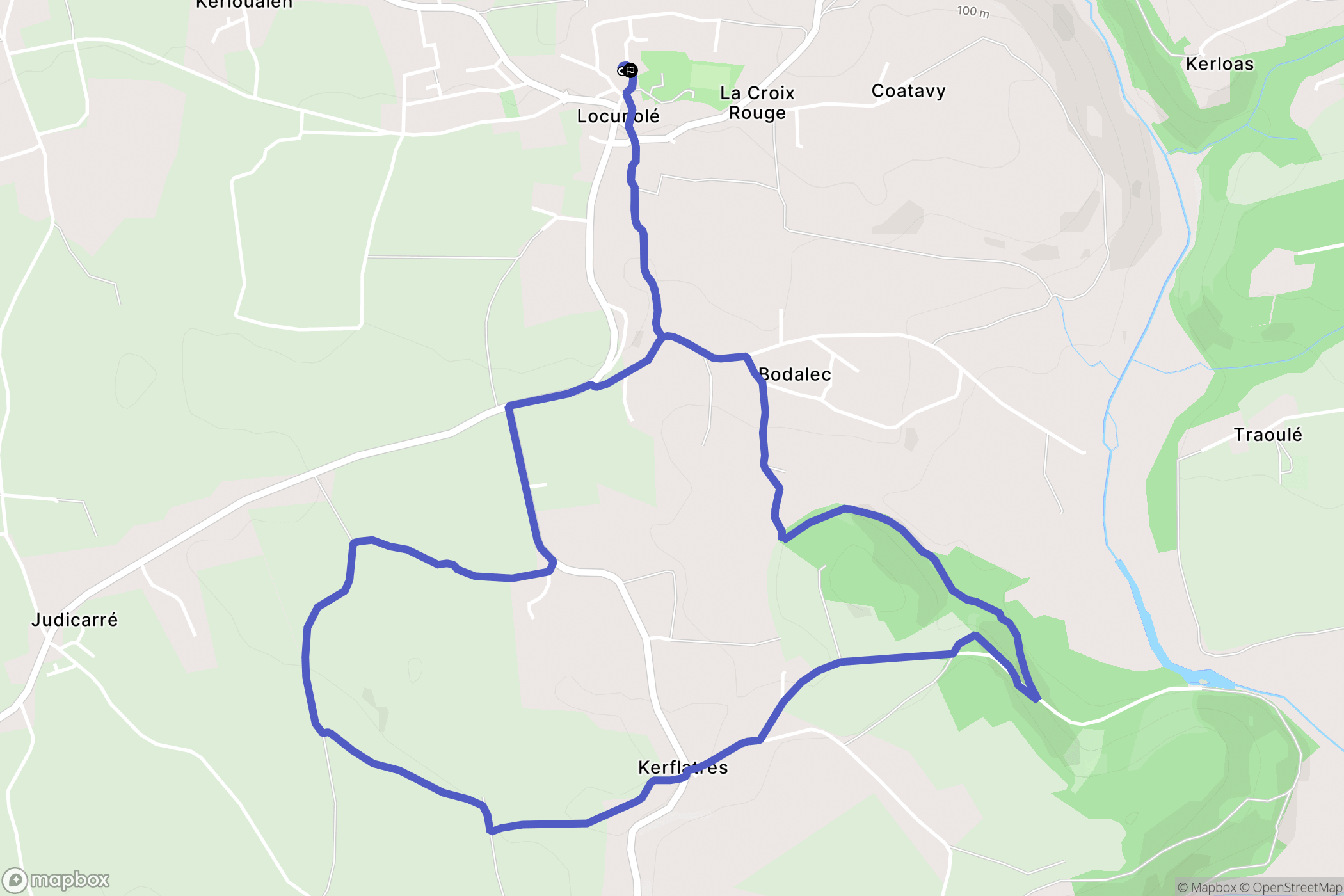 Locunolé : carte du parcours de randonnée - France