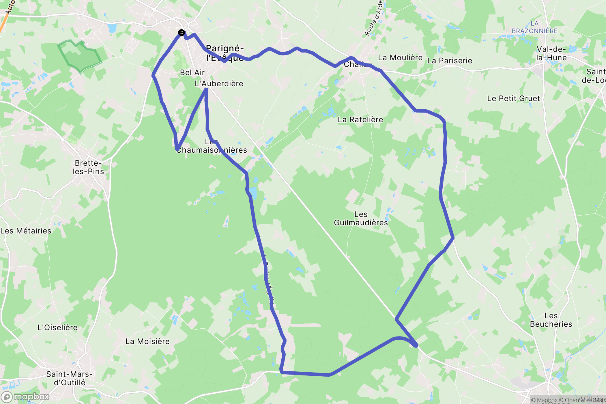 Parigné-l'Évêque : carte du parcours de randonnée - France