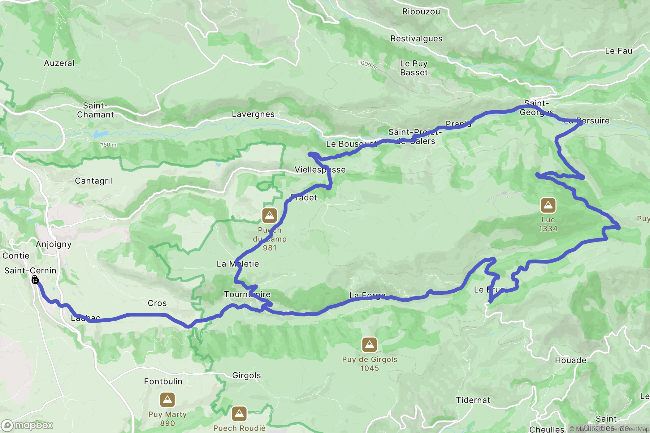 Saint-Cernin : carte du parcours de randonnée - France