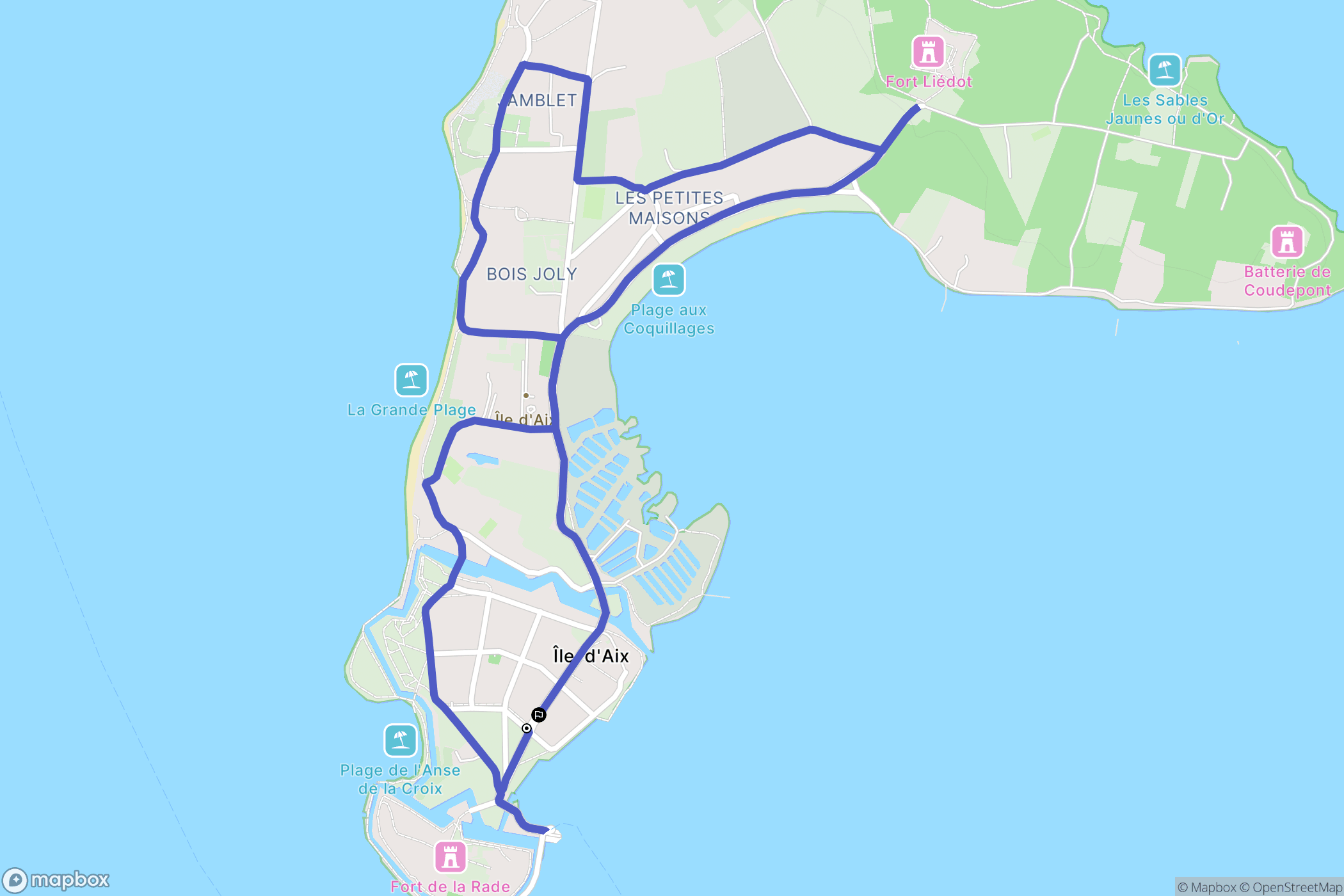 Île-d'Aix : carte du parcours de randonnée - France