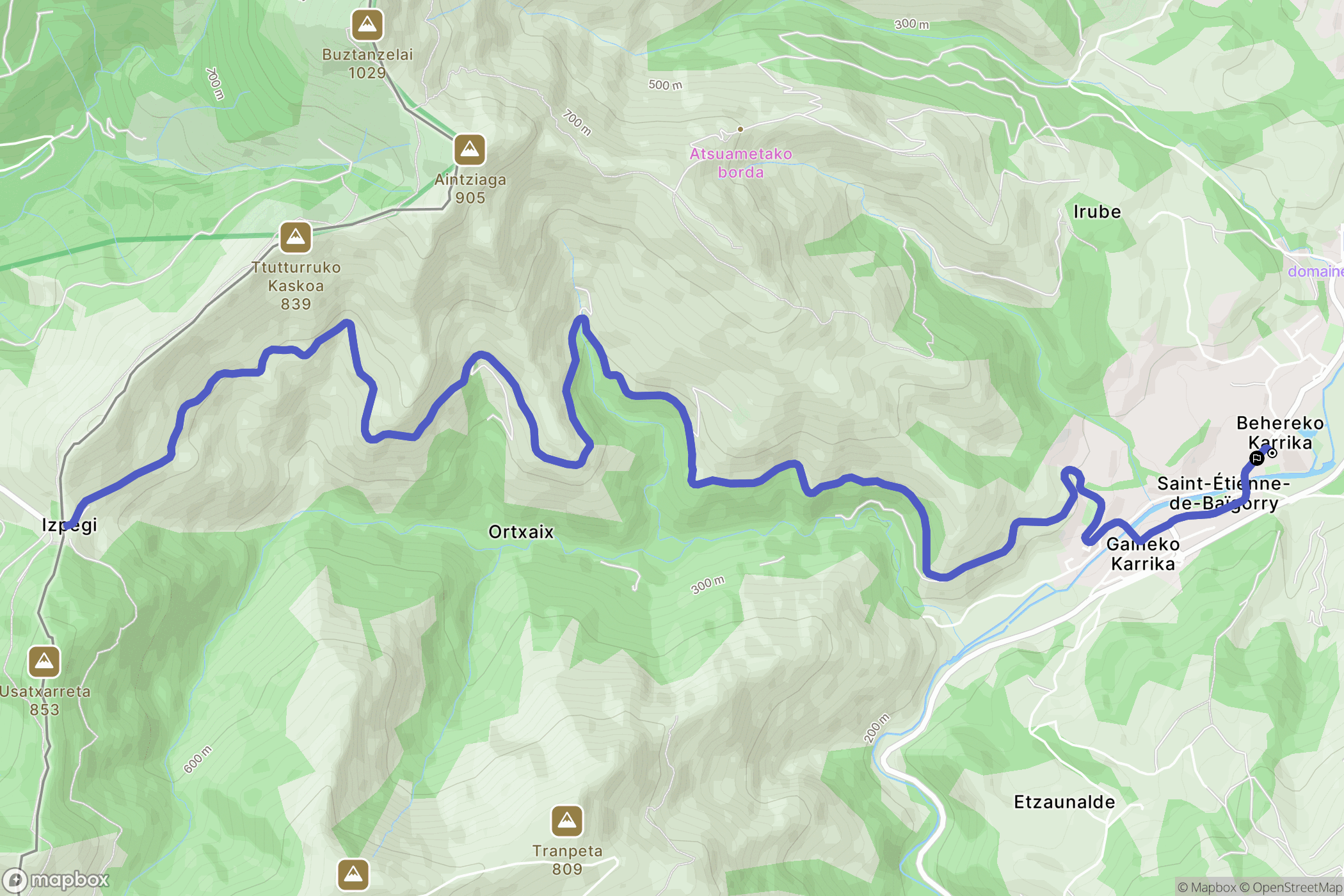 Saint-Étienne-de-Baïgorry : carte du parcours de randonnée - France