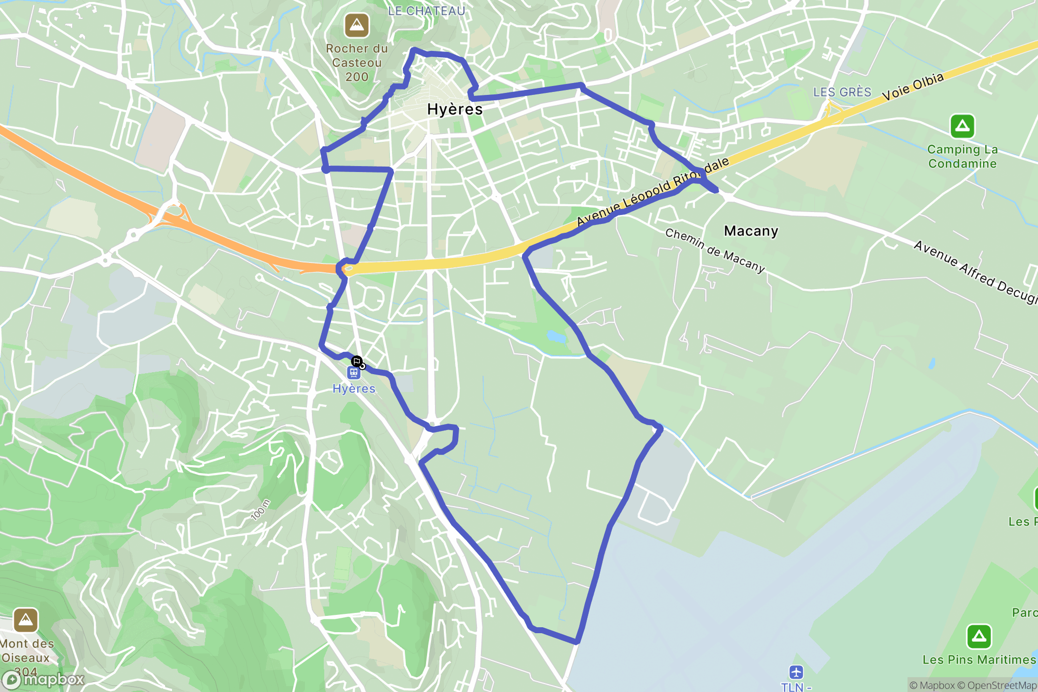 Hyères : carte du parcours de randonnée - France