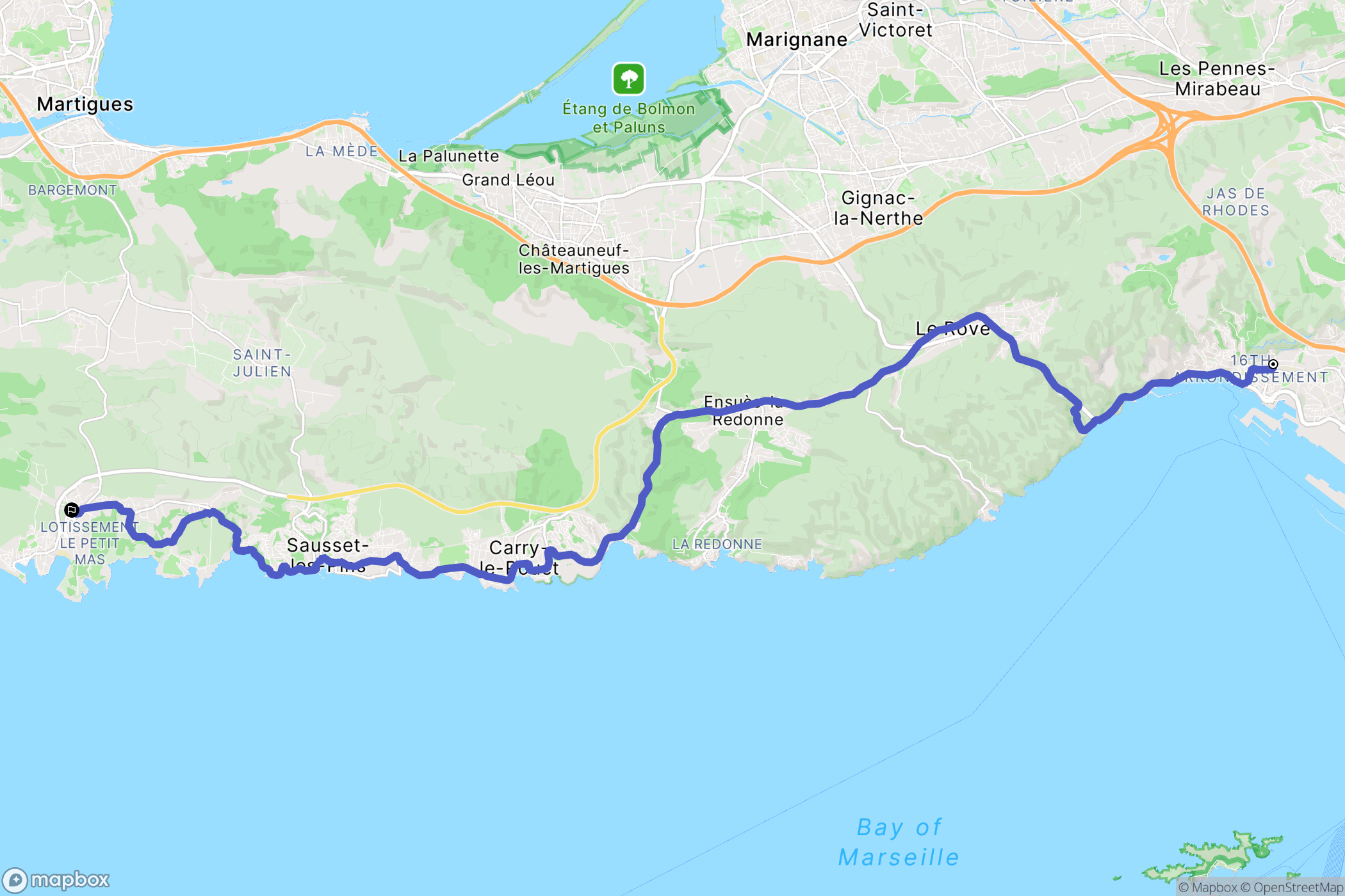 Marseille : carte du parcours de randonnée - France