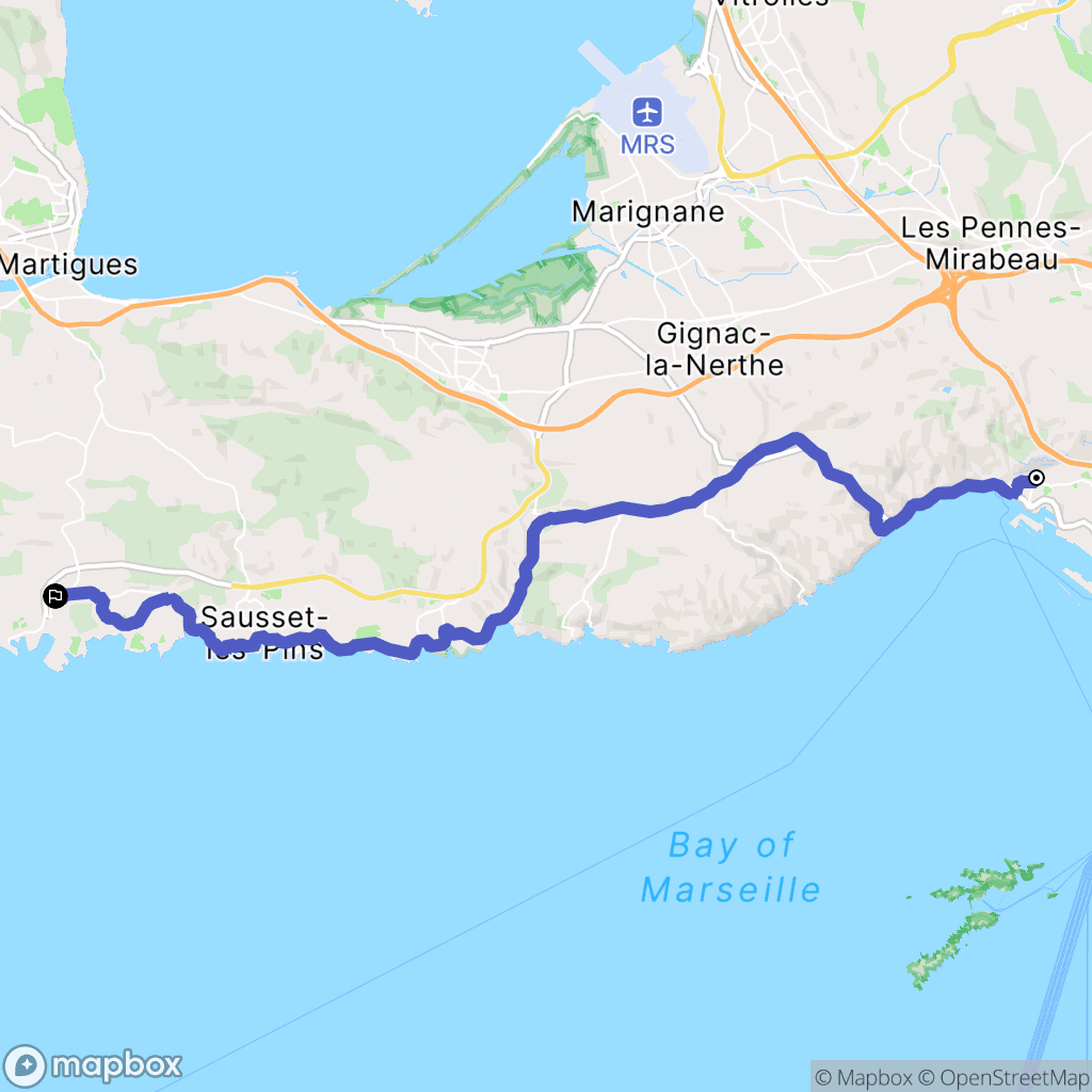 Marseille : carte du parcours de randonnée - France
