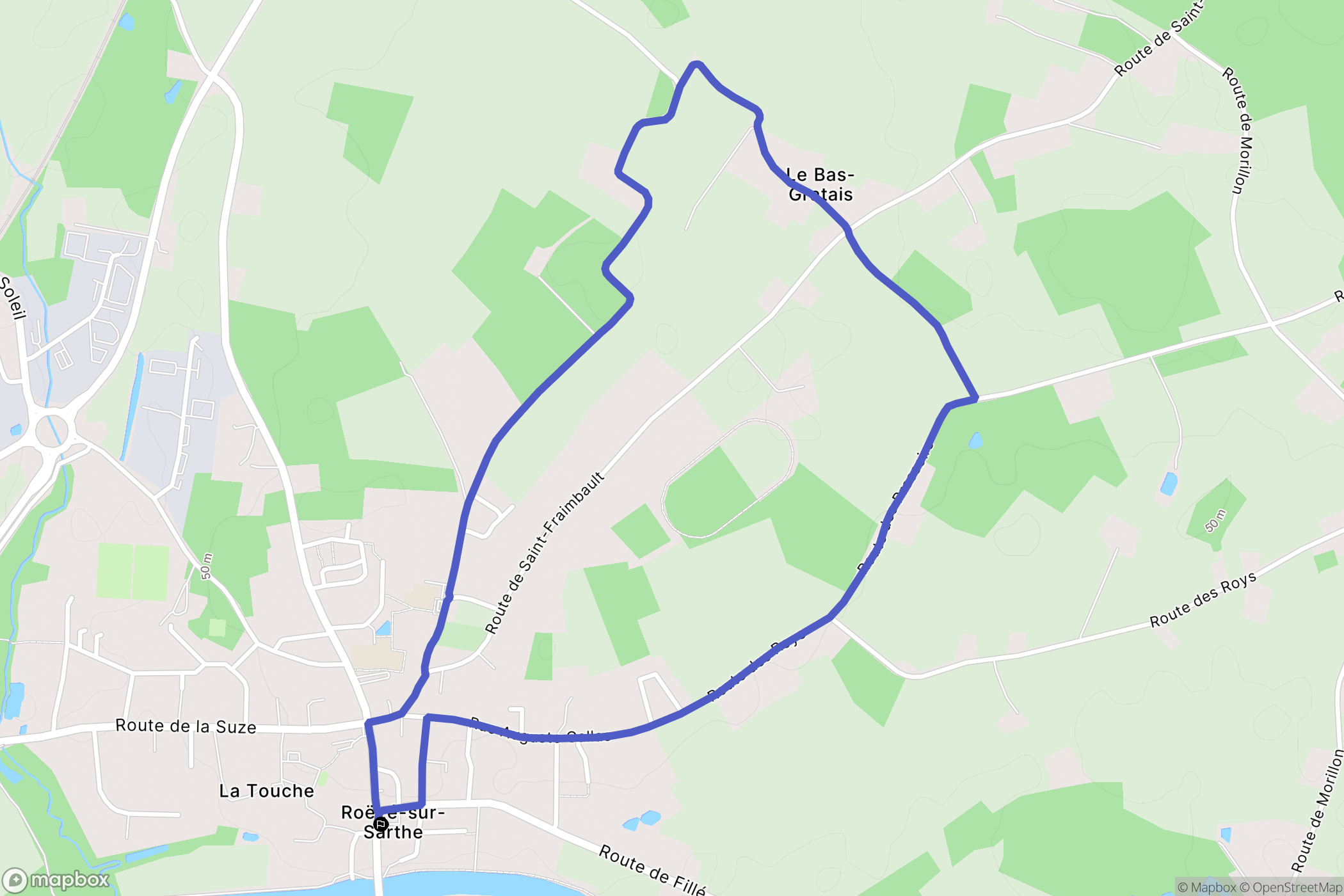 Roëzé-sur-Sarthe : carte du parcours de randonnée - France