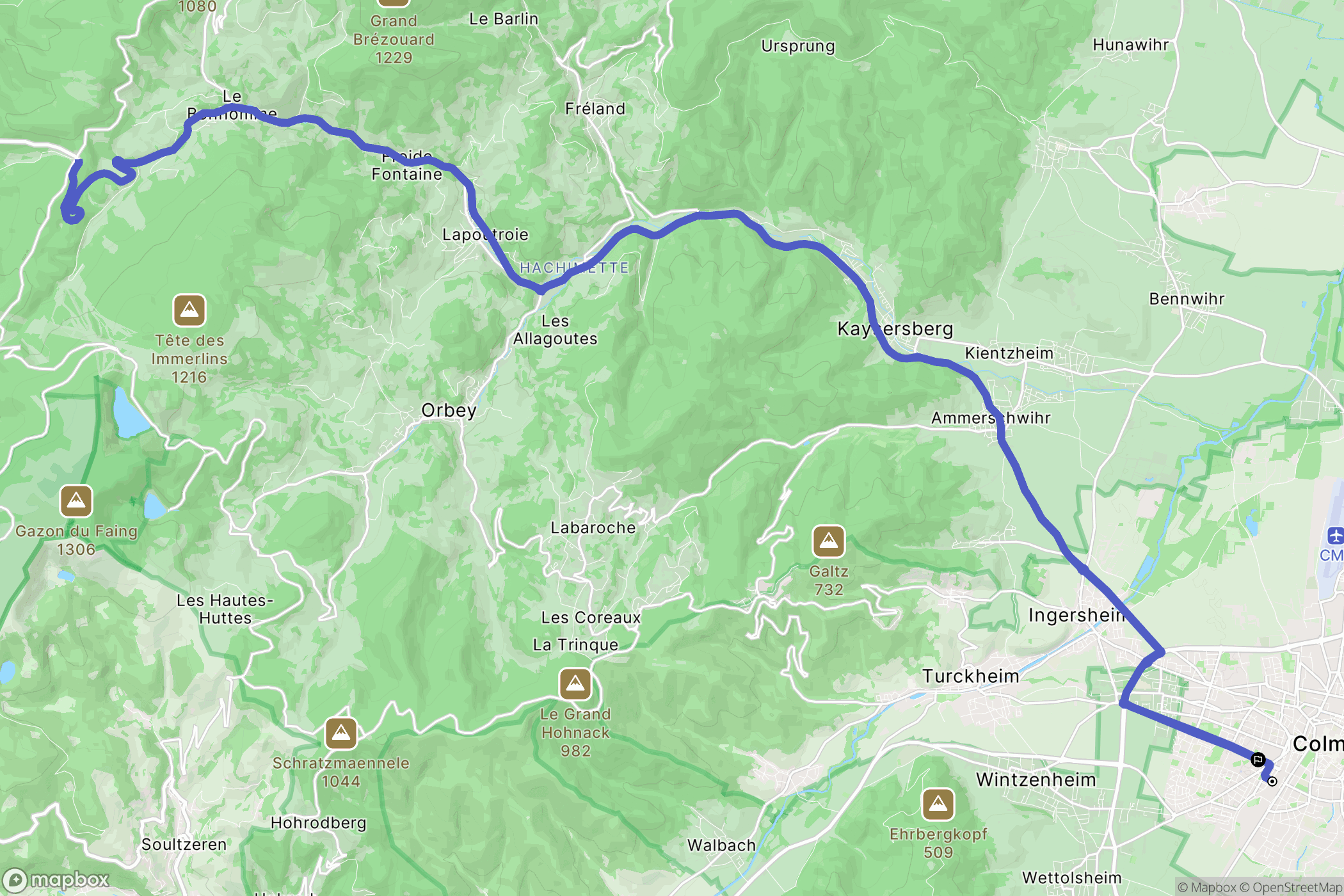 Colmar : carte du parcours de randonnée - France