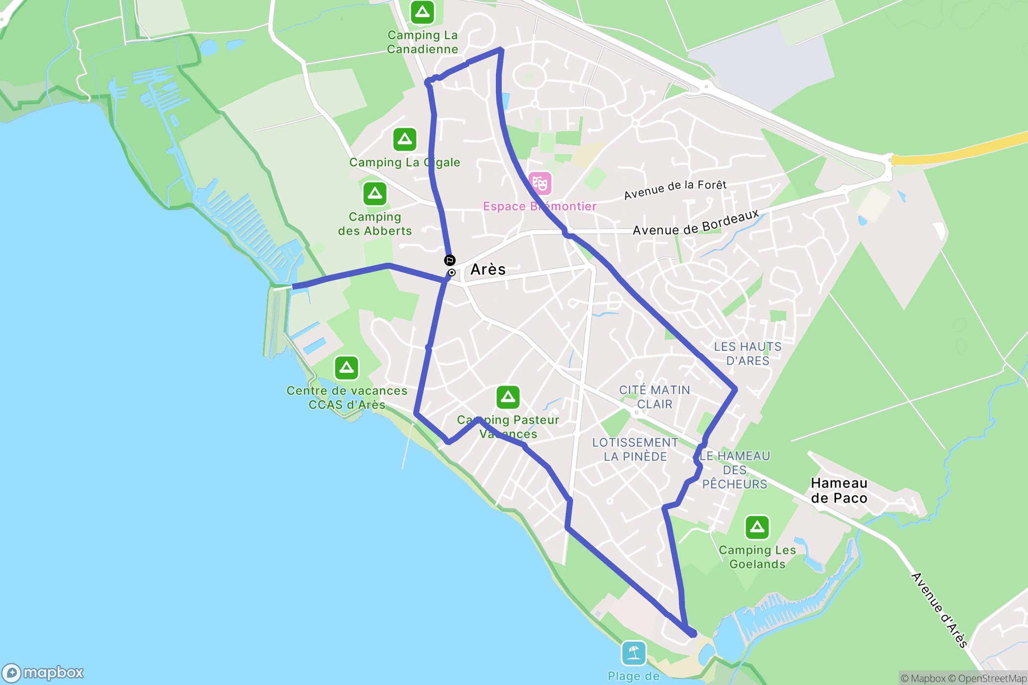Arès : carte du parcours de randonnée - France