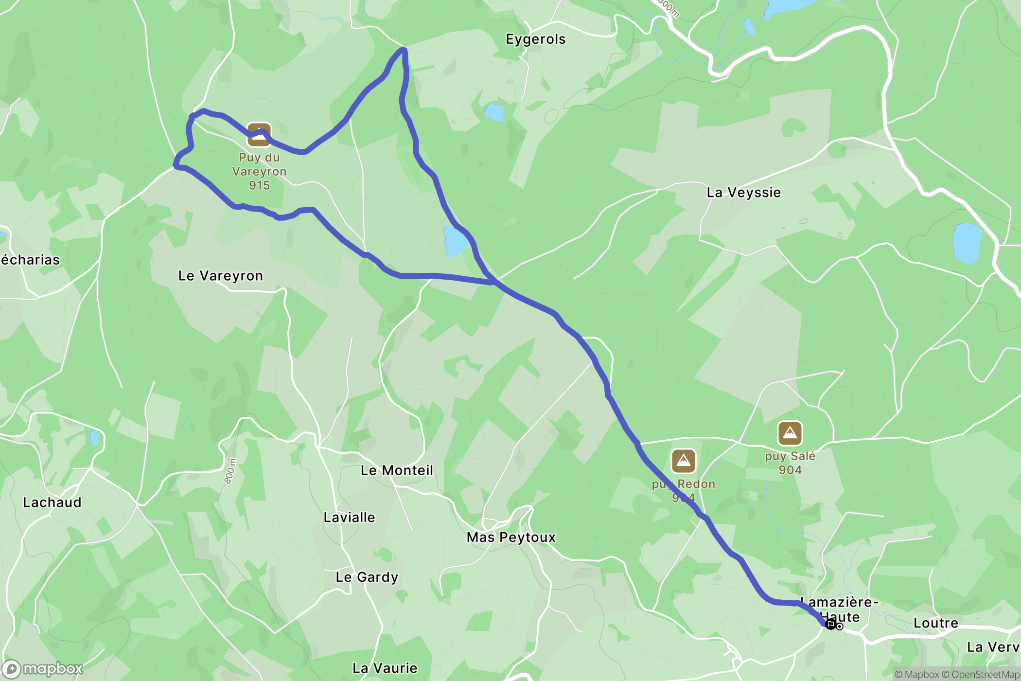 Lamazière-Haute : carte du parcours de randonnée - France