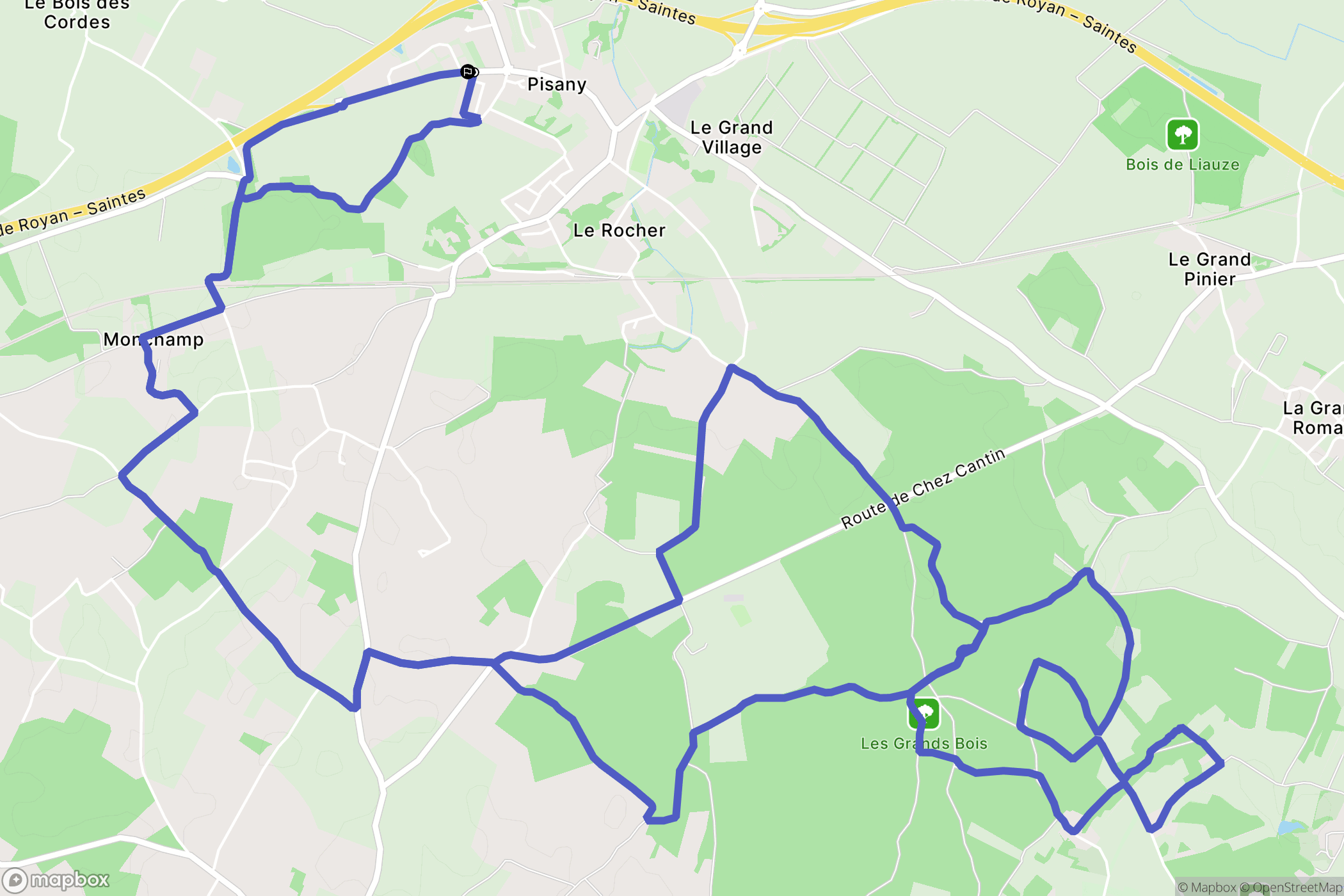 Pisany : carte du parcours de randonnée - France