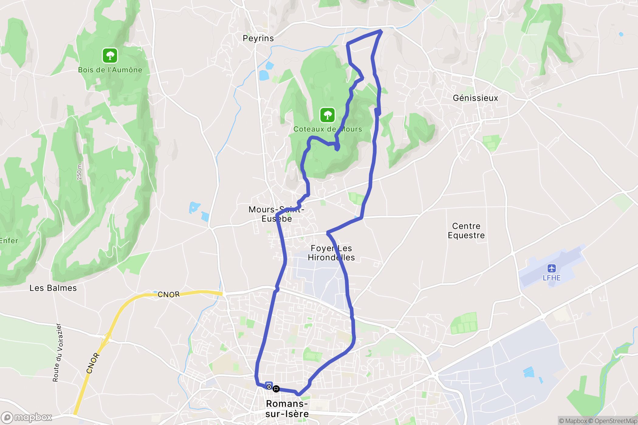 Romans-sur-Isère : carte du parcours de randonnée - France