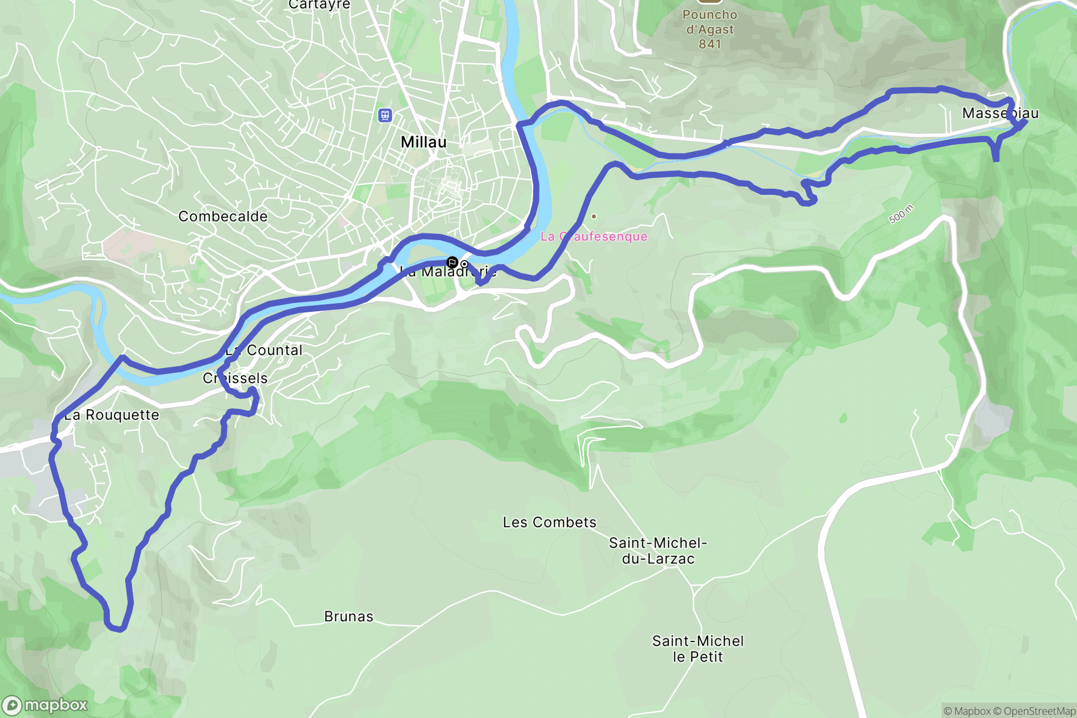 Millau : carte du parcours de randonnée - France