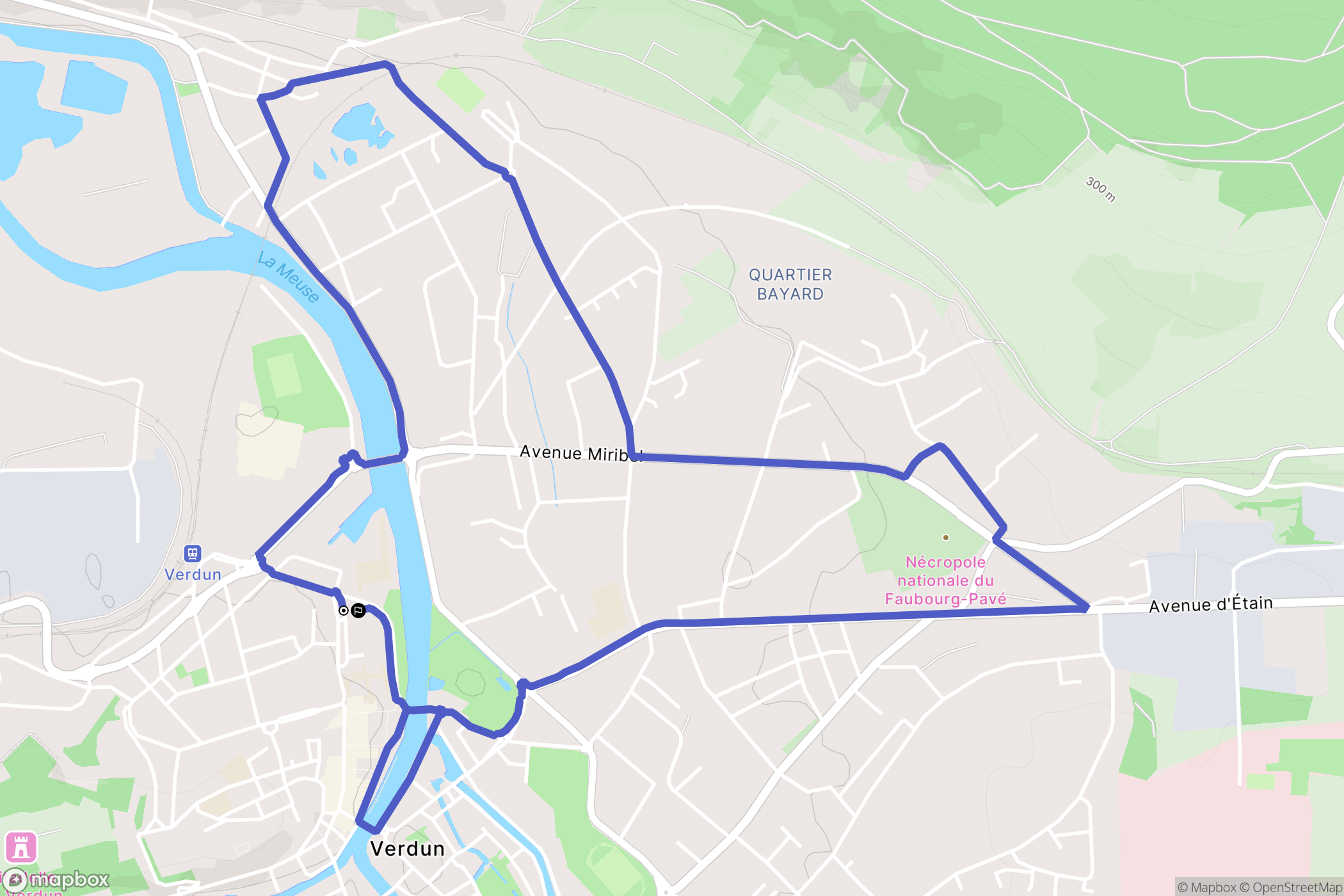 Verdun : carte du parcours de randonnée - France