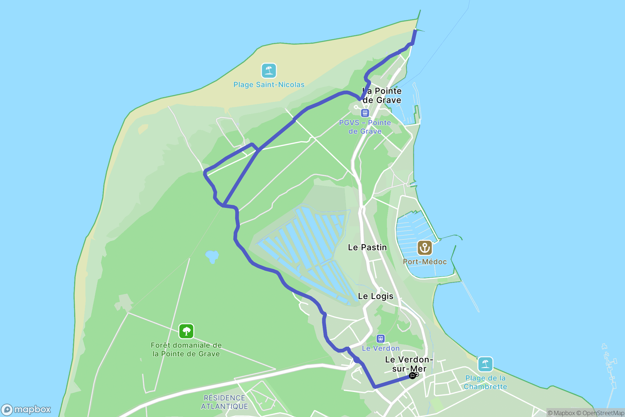 Le Verdon-sur-Mer : carte du parcours de randonnée - France