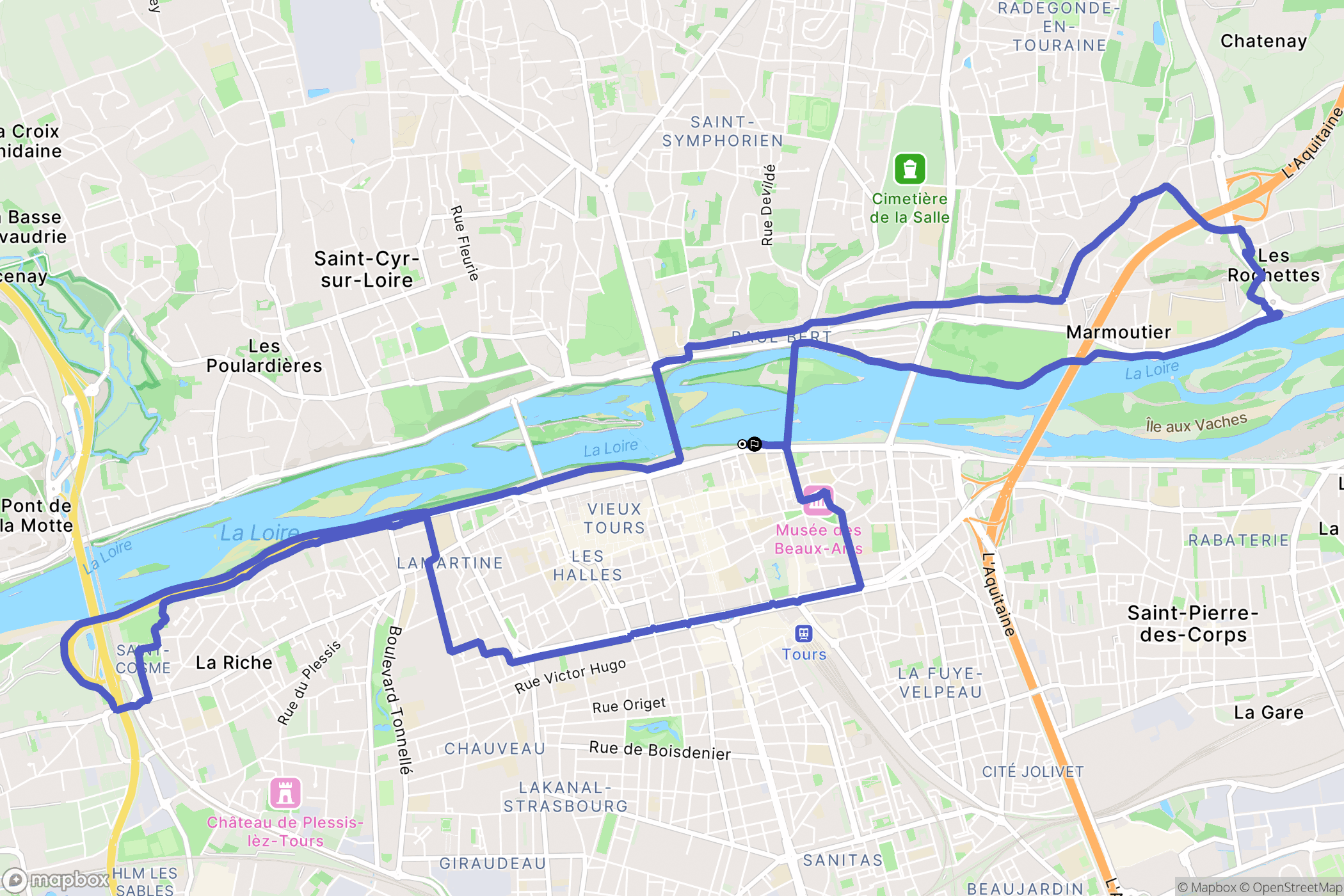 Tours : carte du parcours de randonnée - France