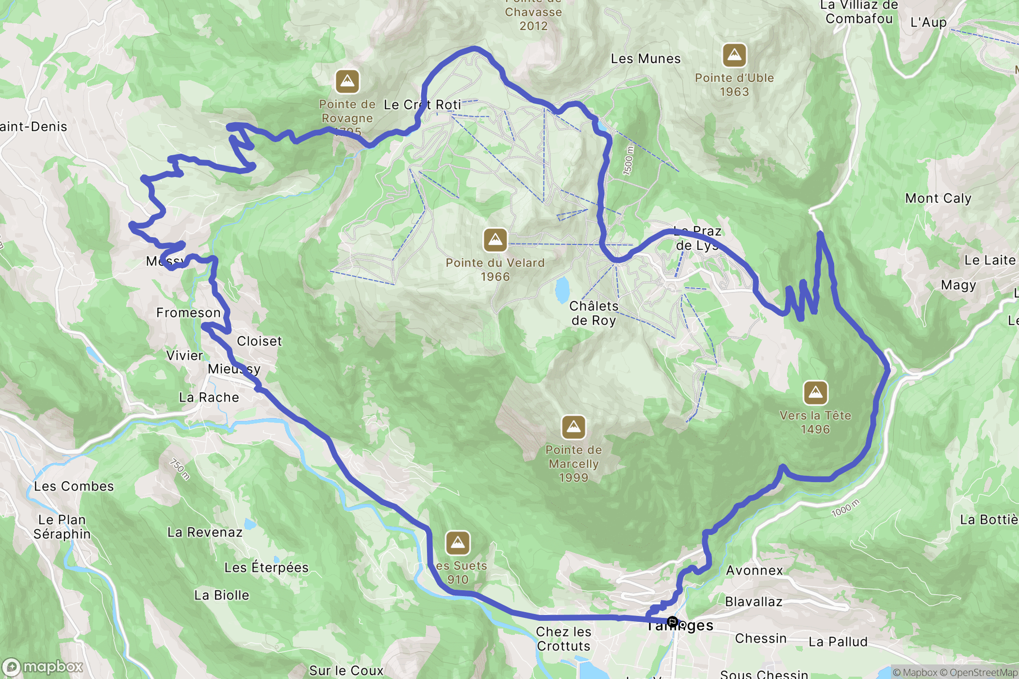 Taninges : carte du parcours de randonnée - France