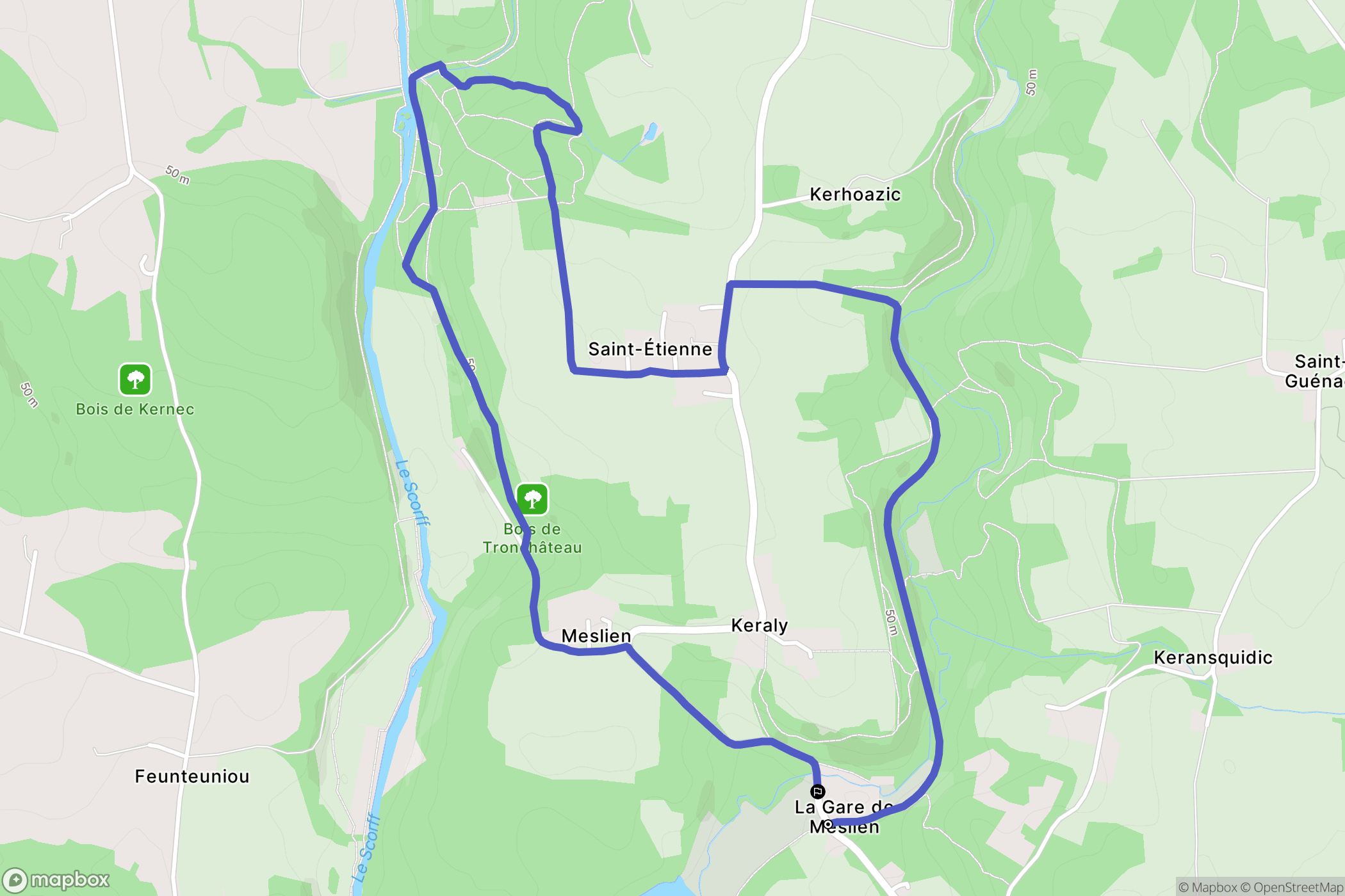 Cléguer : carte du parcours de randonnée - France