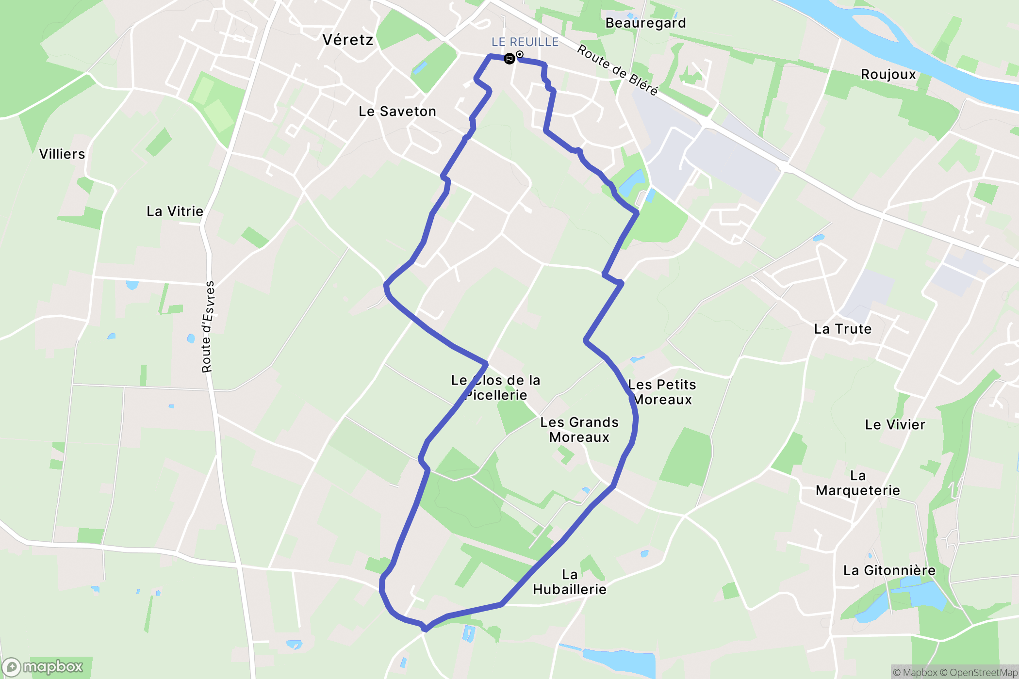 Véretz : carte du parcours de randonnée - France