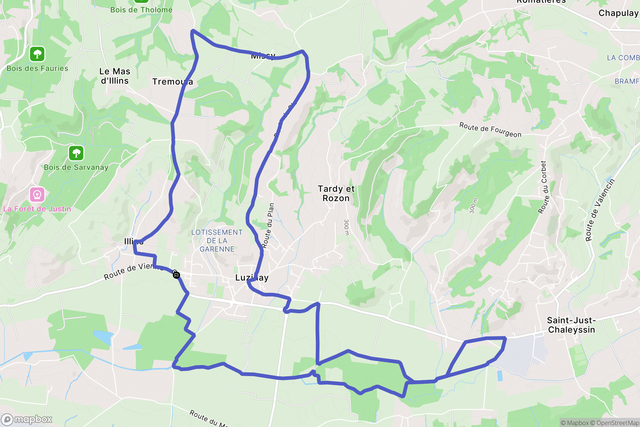 Luzinay : carte du parcours de randonnée - France