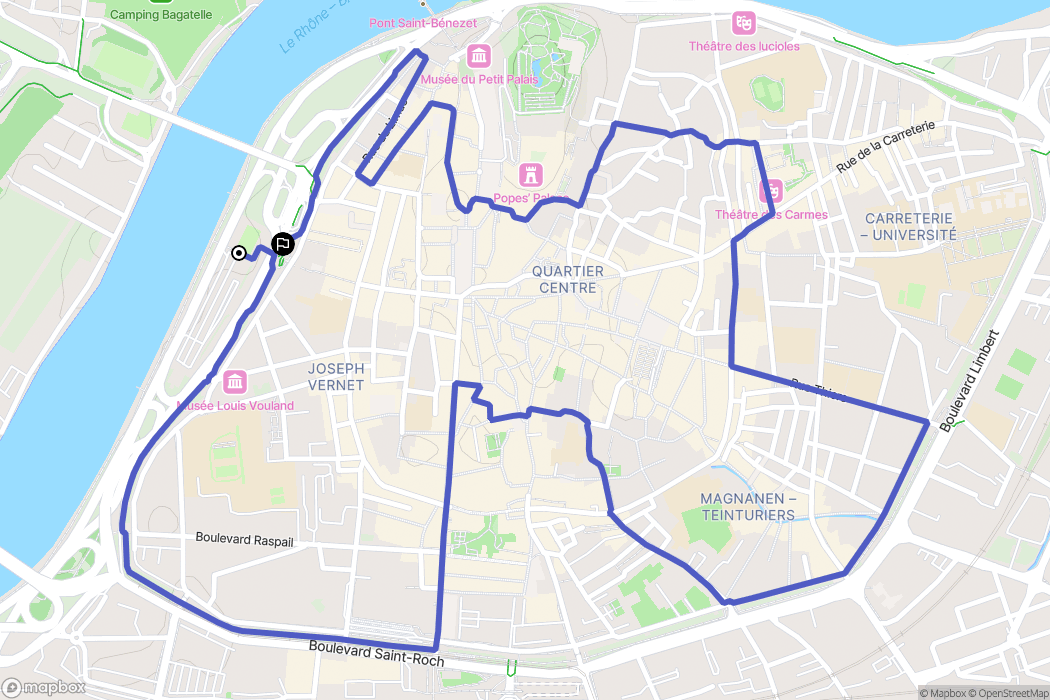 Avignon : carte du parcours de randonnée - France