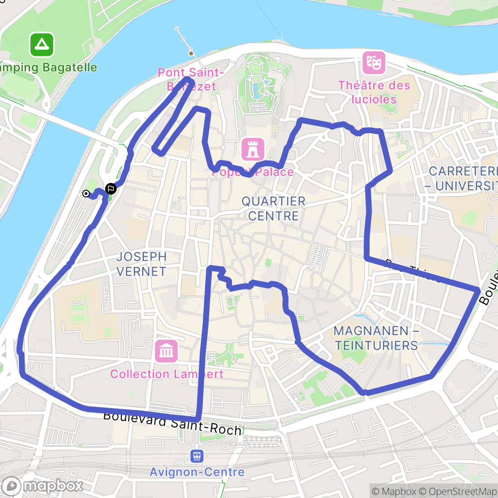 Avignon : carte du parcours de randonnée - France