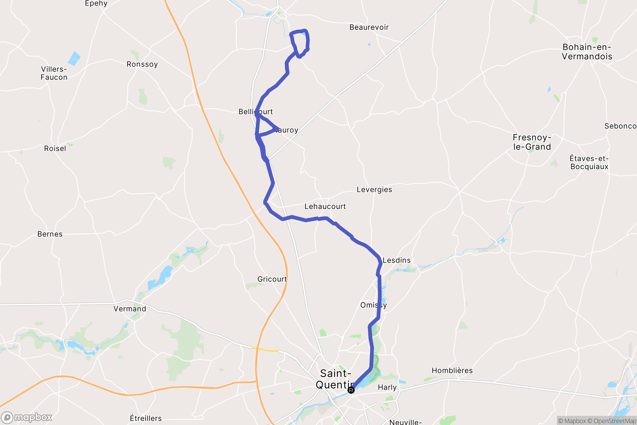 Saint-Quentin : carte du parcours de randonnée - France