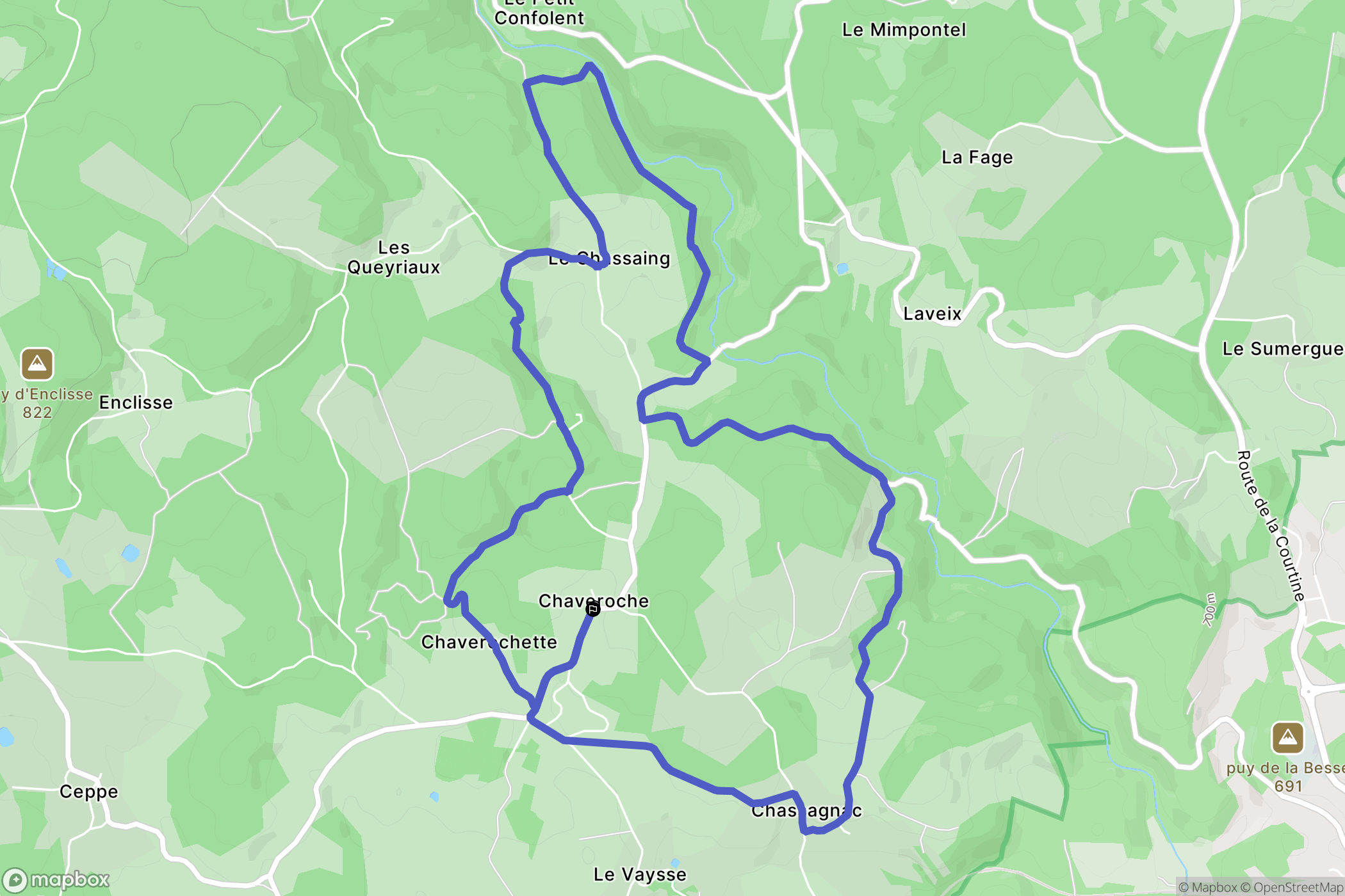 Chaveroche : carte du parcours de randonnée - France