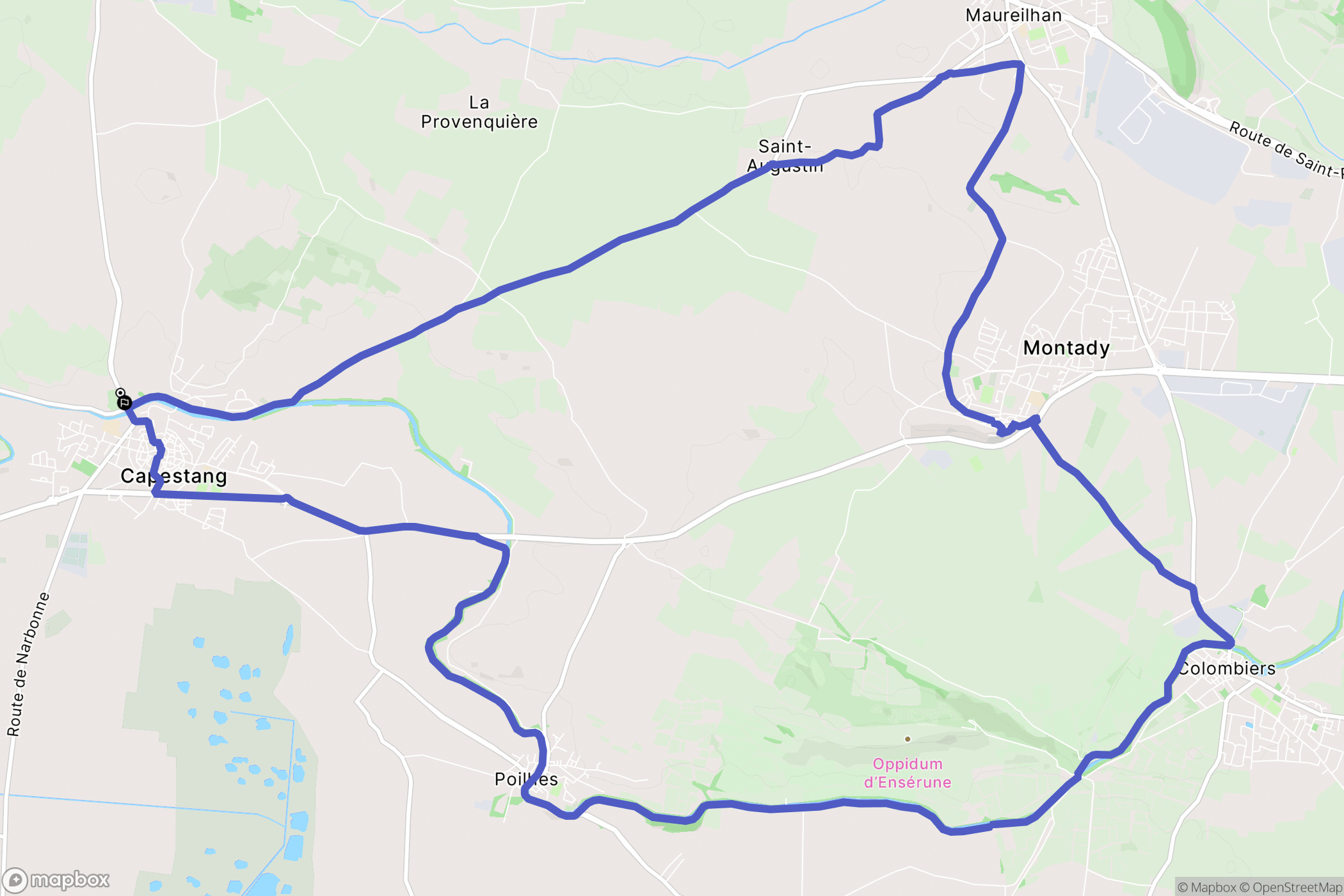 Capestang : carte du parcours de randonnée - France