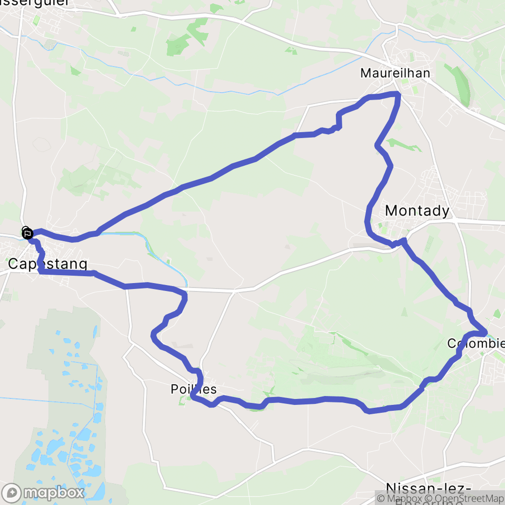 Capestang : carte du parcours de randonnée - France